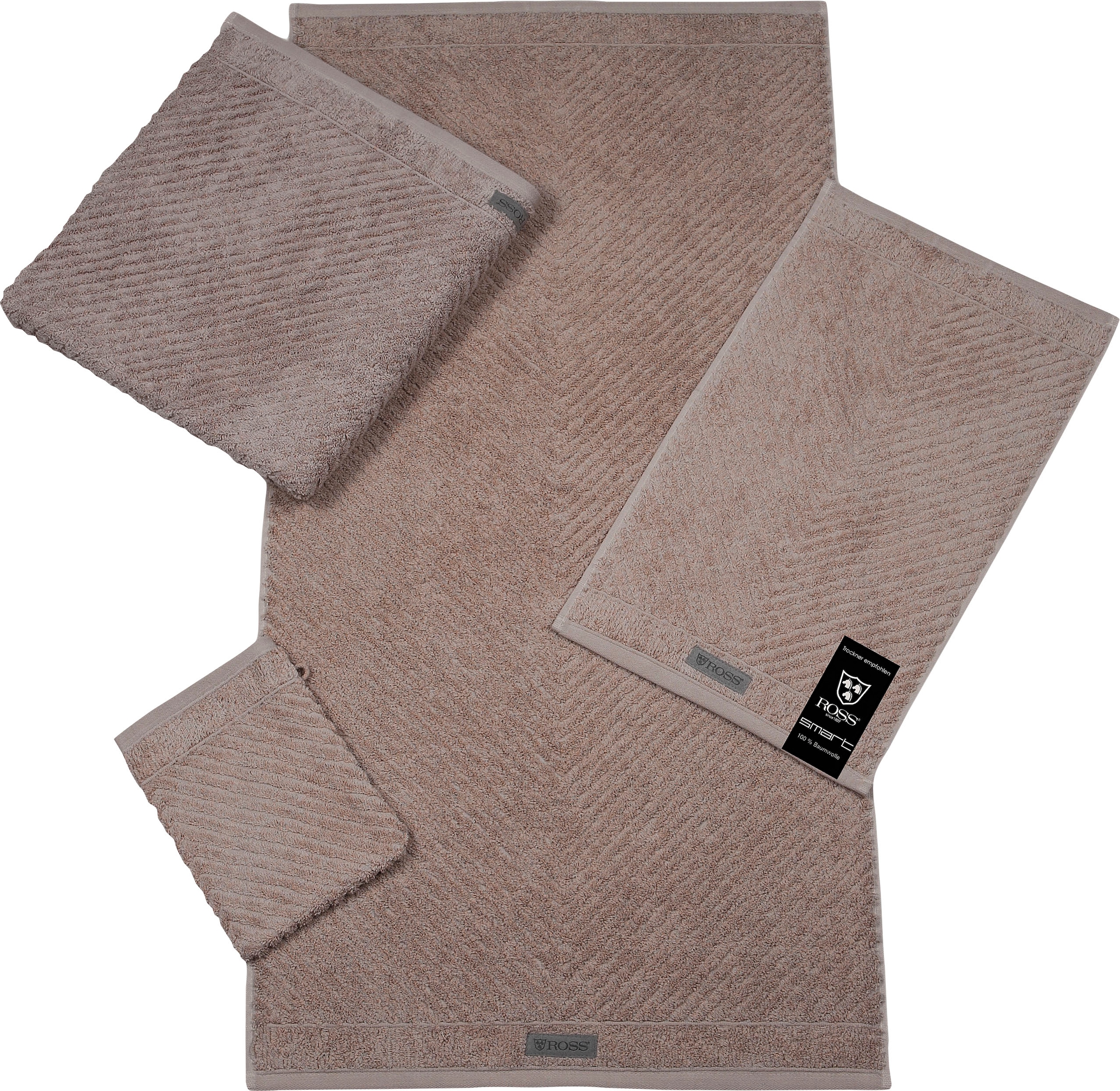 ROSS Handtuch »Smart«, (2 St.), Uni-Rippe mit Velourslabel