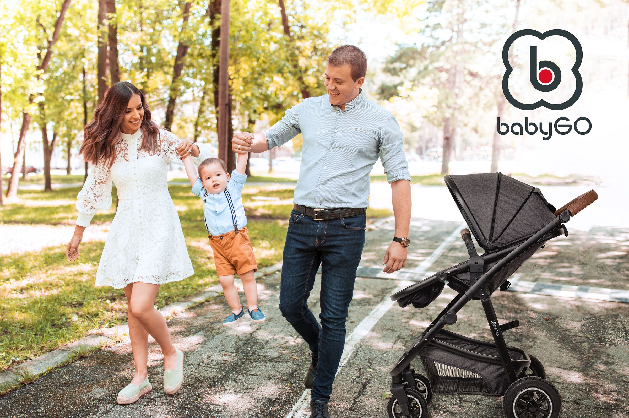BabyGo Kombi-Kinderwagen »Simplex AIR 3in1, Grey melange«, 15 kg, inkl. Babywanne + Matratze, Sportaufsatz, Babyschale & Wickeltasche