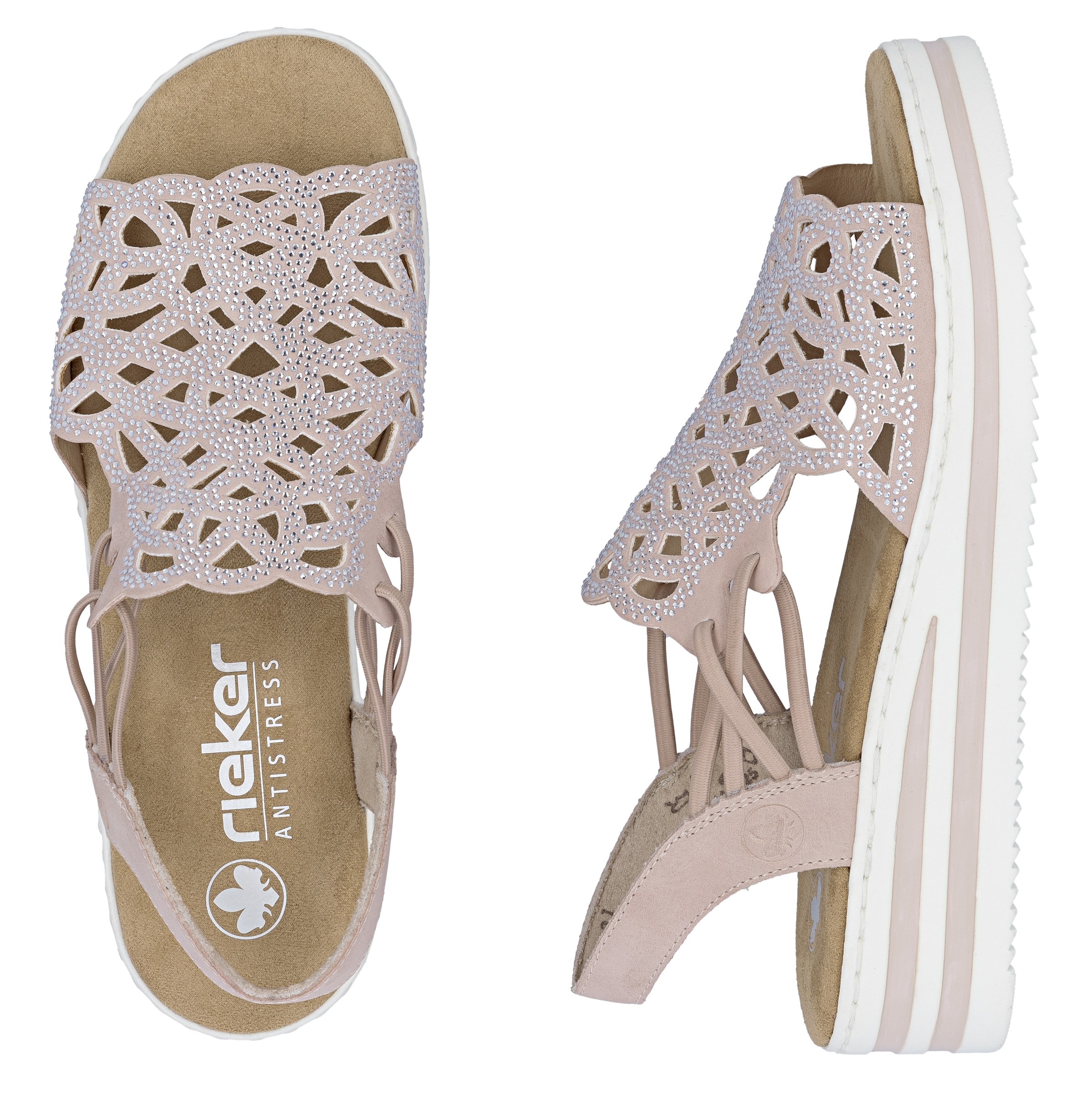 Rieker Keilsandalette  Schlupfsandale, Sommerschuh, Urlaubsschuh mit Glitzersteine