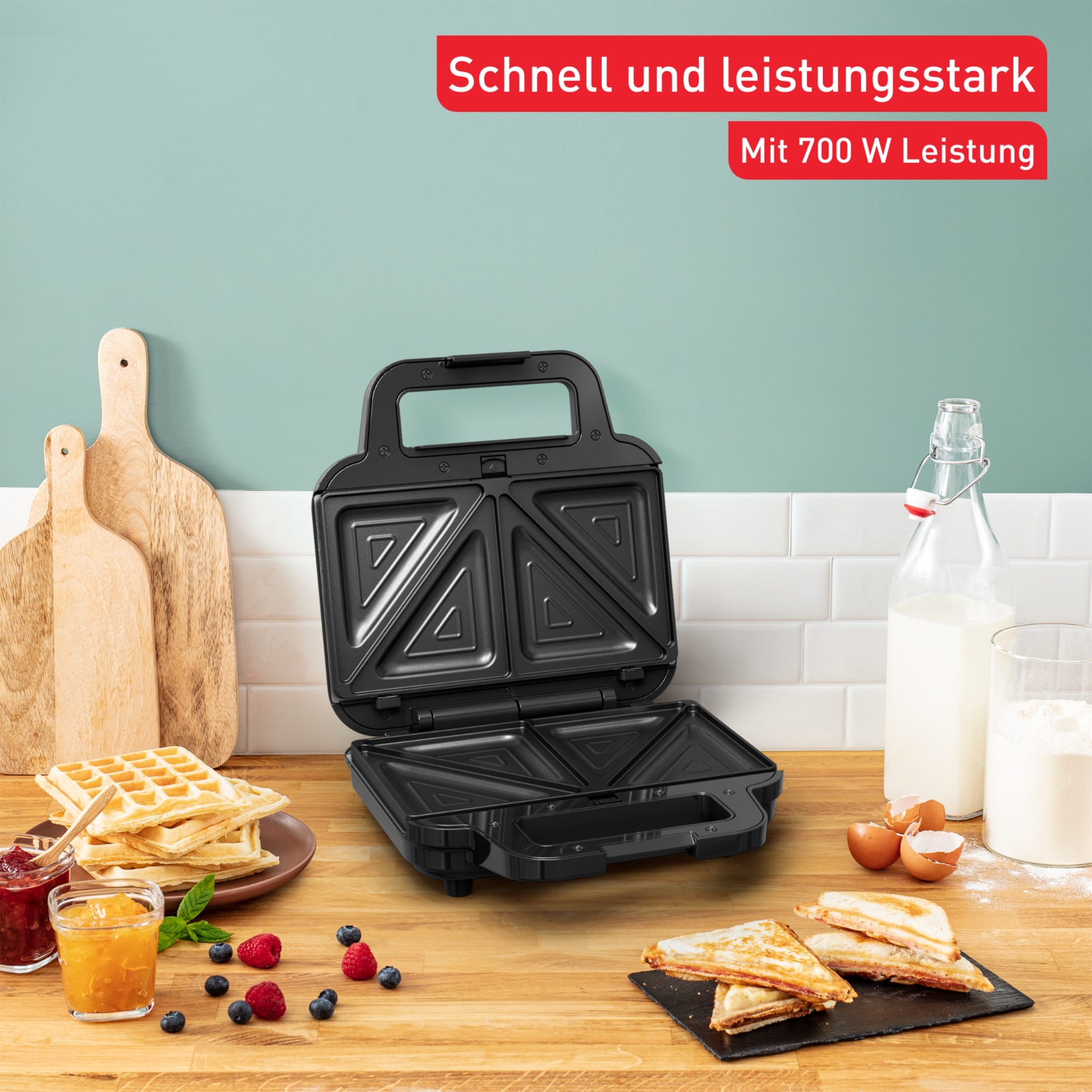 Tefal Sandwichmaker »Ultracompact 3-in-1 Sandwich/Waffel/Panini, Antihaftbeschichtung«, 700 W, platzsparende Aufbewahrung, Maße: 23 x 23 x 9 cm, SW383D