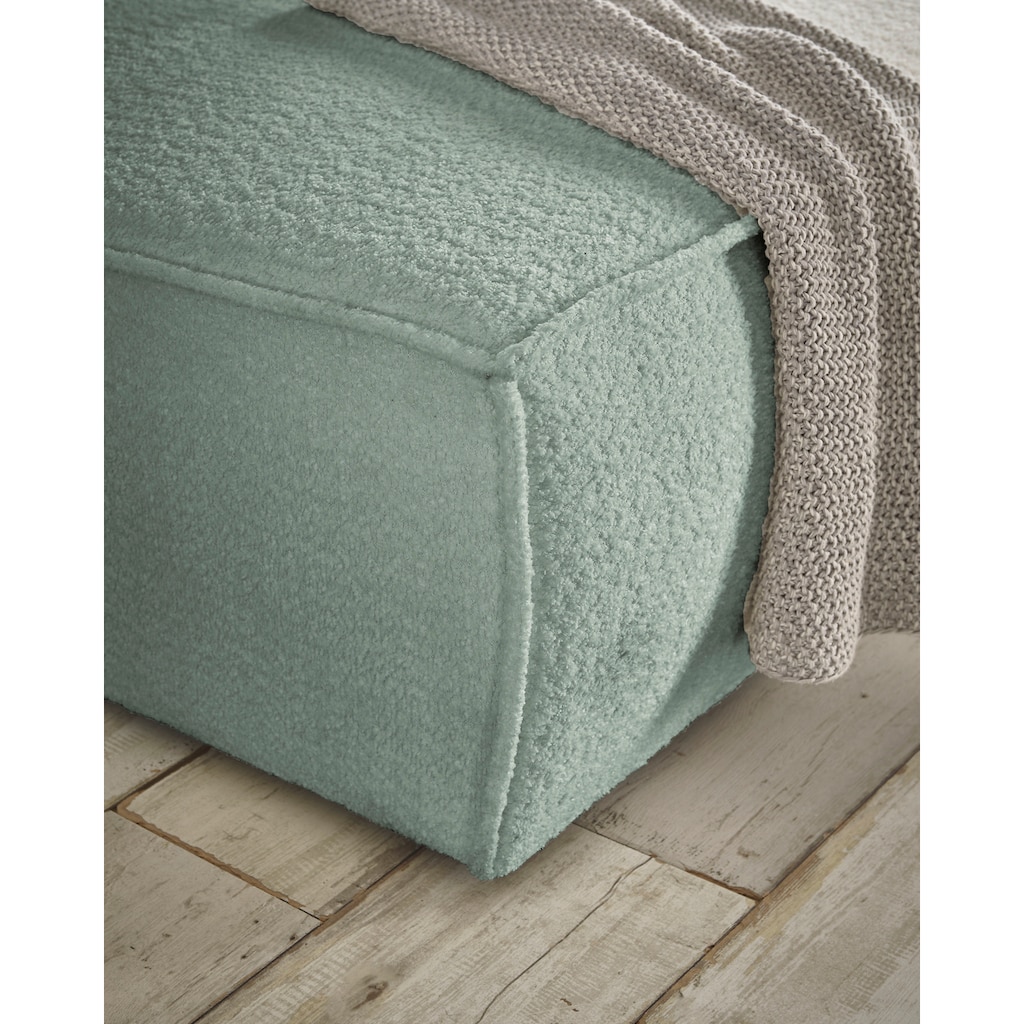 andas 3-Sitzer »FINNLEY Schlafsofa 257 cm, Schlaffunktion mit Bettkasten (200/136cm),«, in Aqua Clean-Bouclé u. Struktur fein