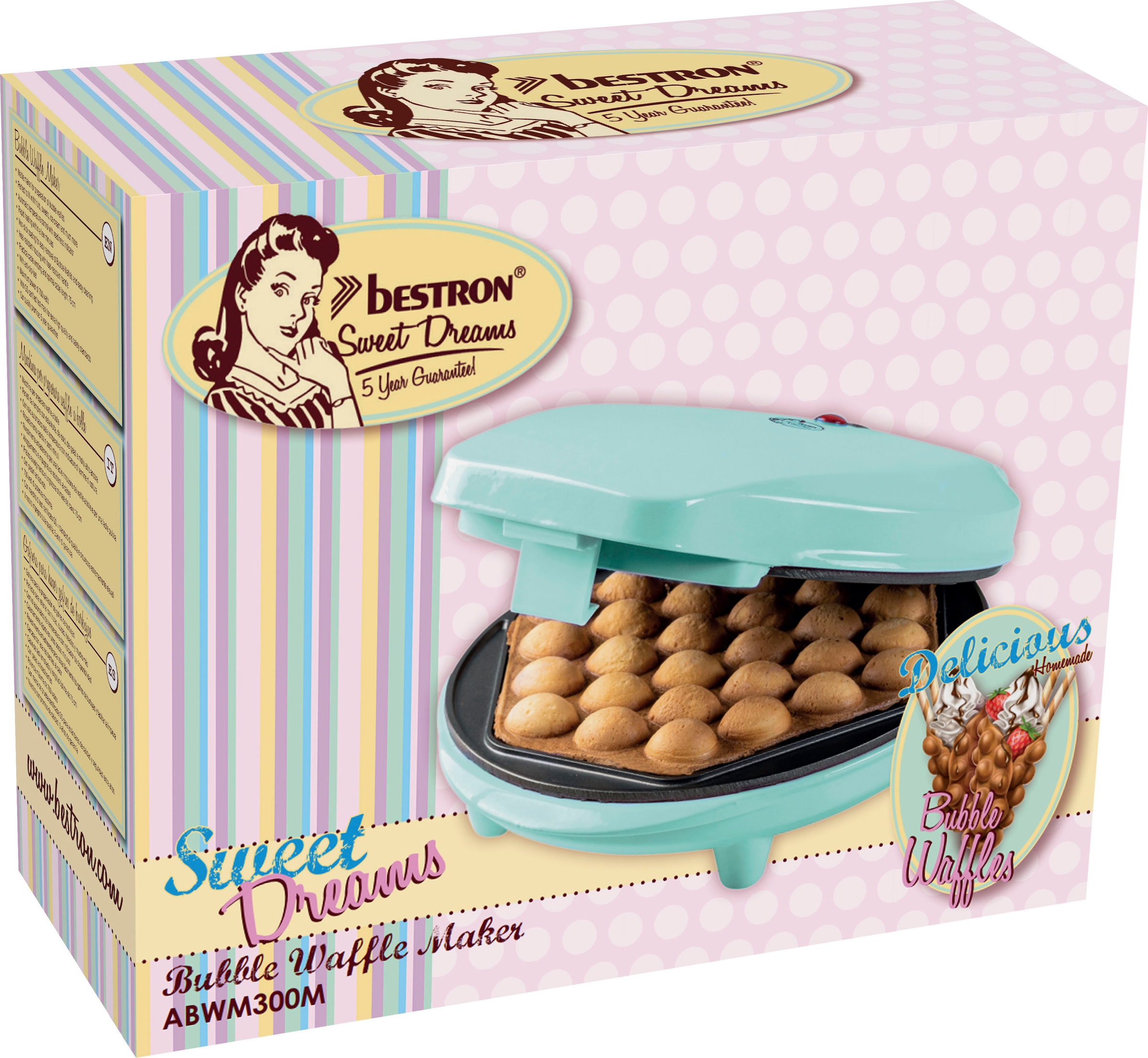 bestron Waffeleisen »ABWM300«, 700 W, für Bubble Waffeln zum Befüllen, mit Backampel & Antihaftbeschichtung