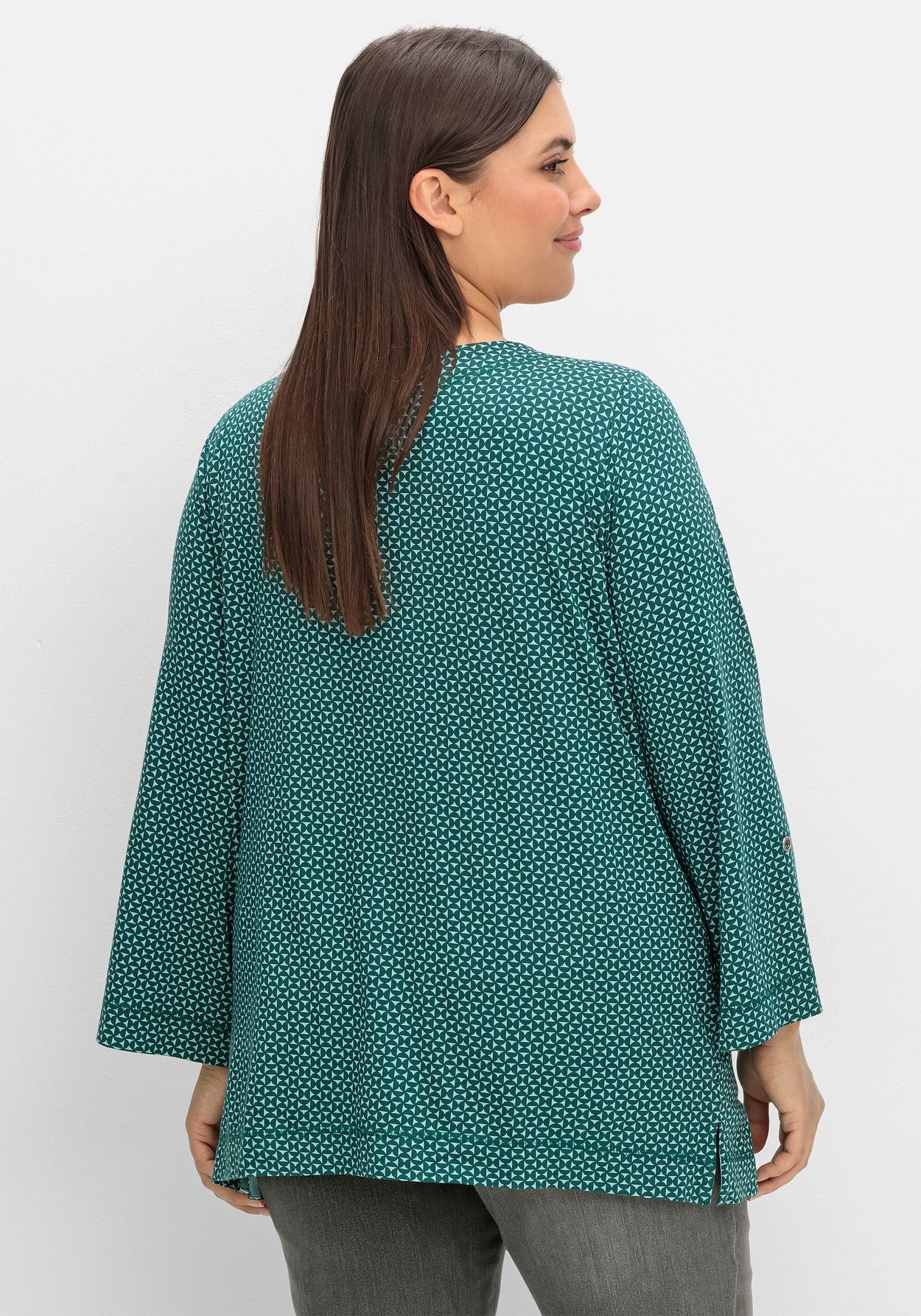 Sheego Langarmshirt »3/4-Arm-Shirt mit Minimaldruck und Krempelärmeln«, mit Minimaldruck und Krempelärmeln