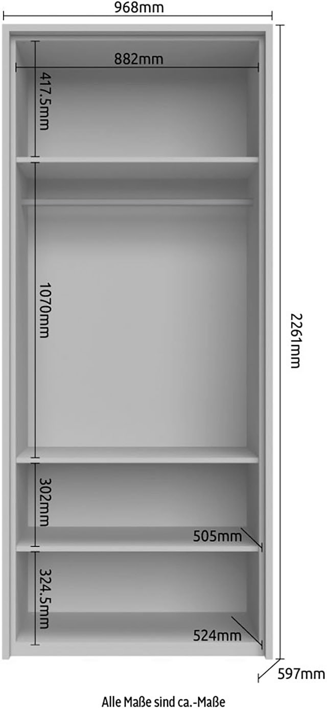PLACES OF STYLE Kleiderschrank »Piano, inklusive Rahmen und Beleuchtung, soft-close-Funktion« viele Breiten zur Auswahl, 226cm hoch,  beige oder weiß, UV lackiert, Hochglanzfronten, FSC-zertifiziert