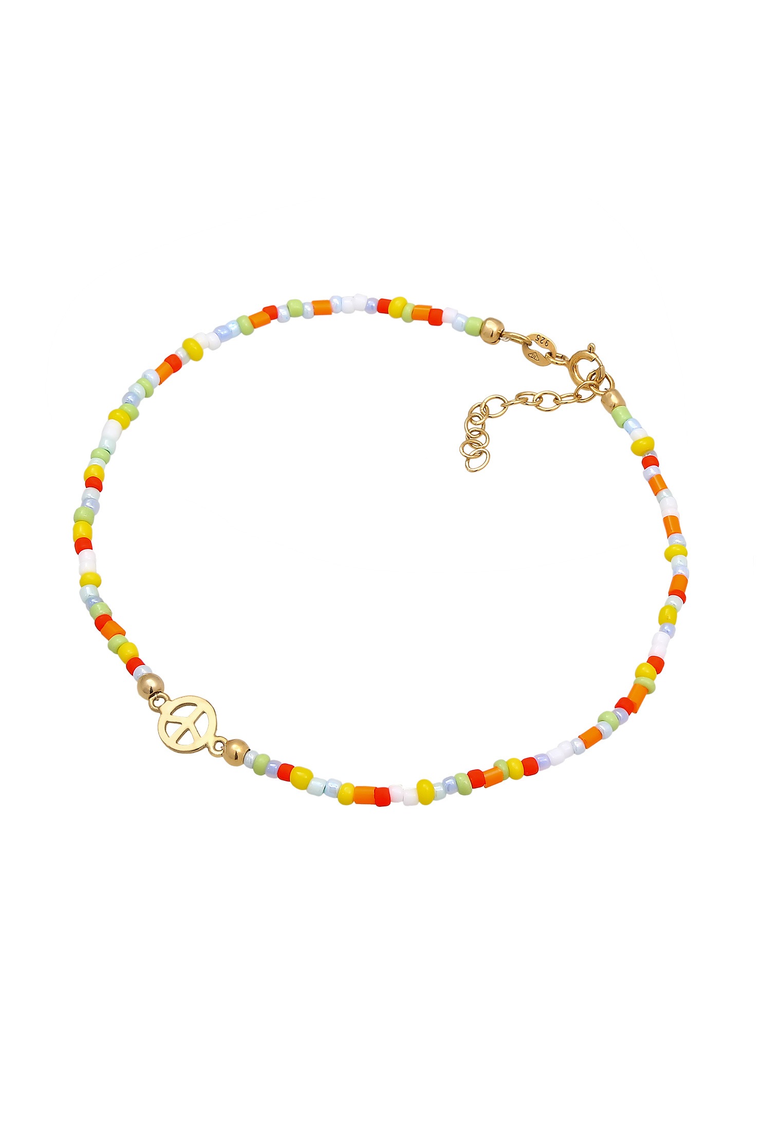 Elli Fußkette »Fußschmuck Peace Frieden Symbol Glas Beads Bunt 925 Silber«