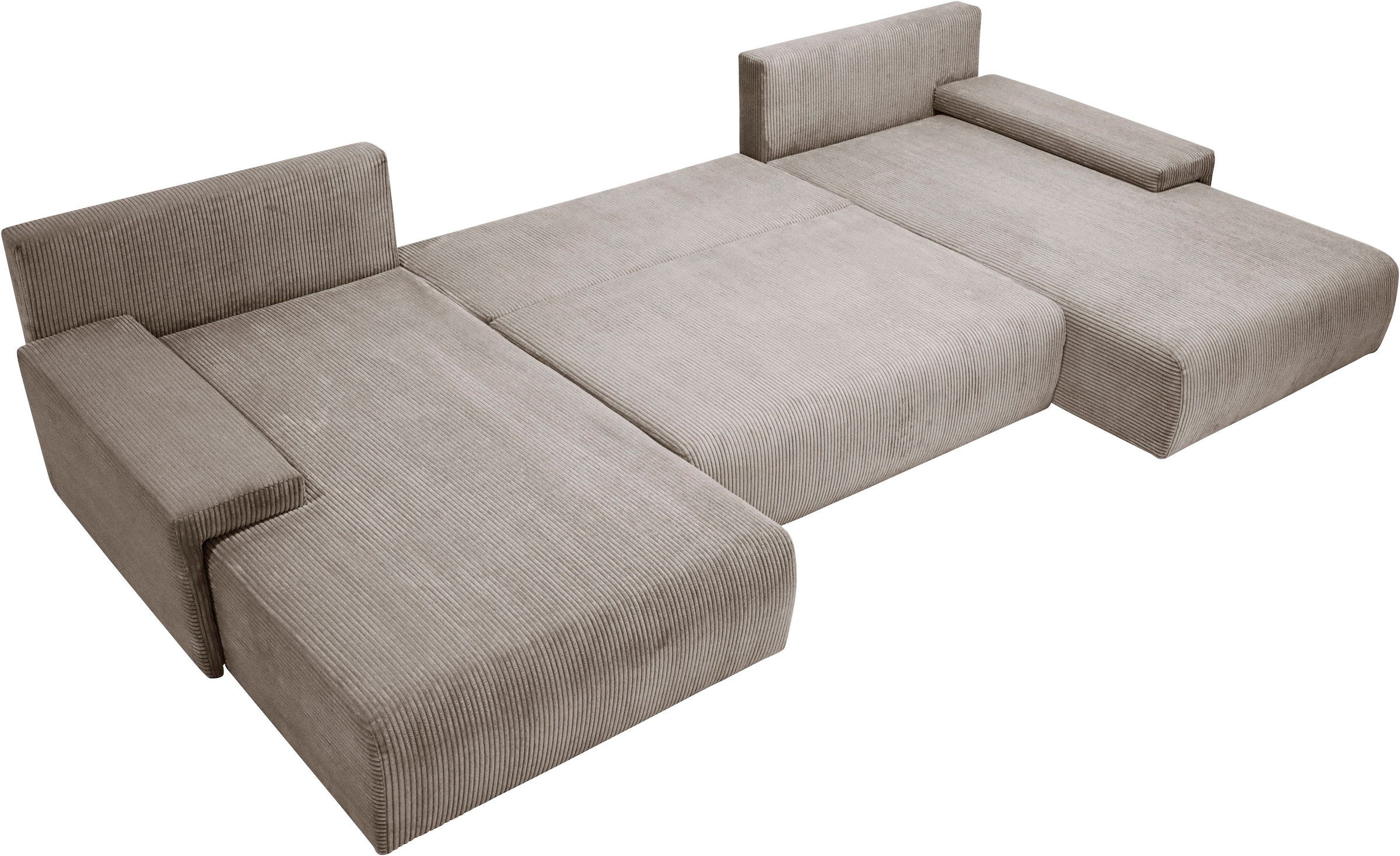 WERK2 Wohnlandschaft »Amalfi 348 x 188 cm modern & bequem, viel Platz mit Bett & Bettkasten« Cord, U-Form, XXL, Schlaffunktion, Bettkasten