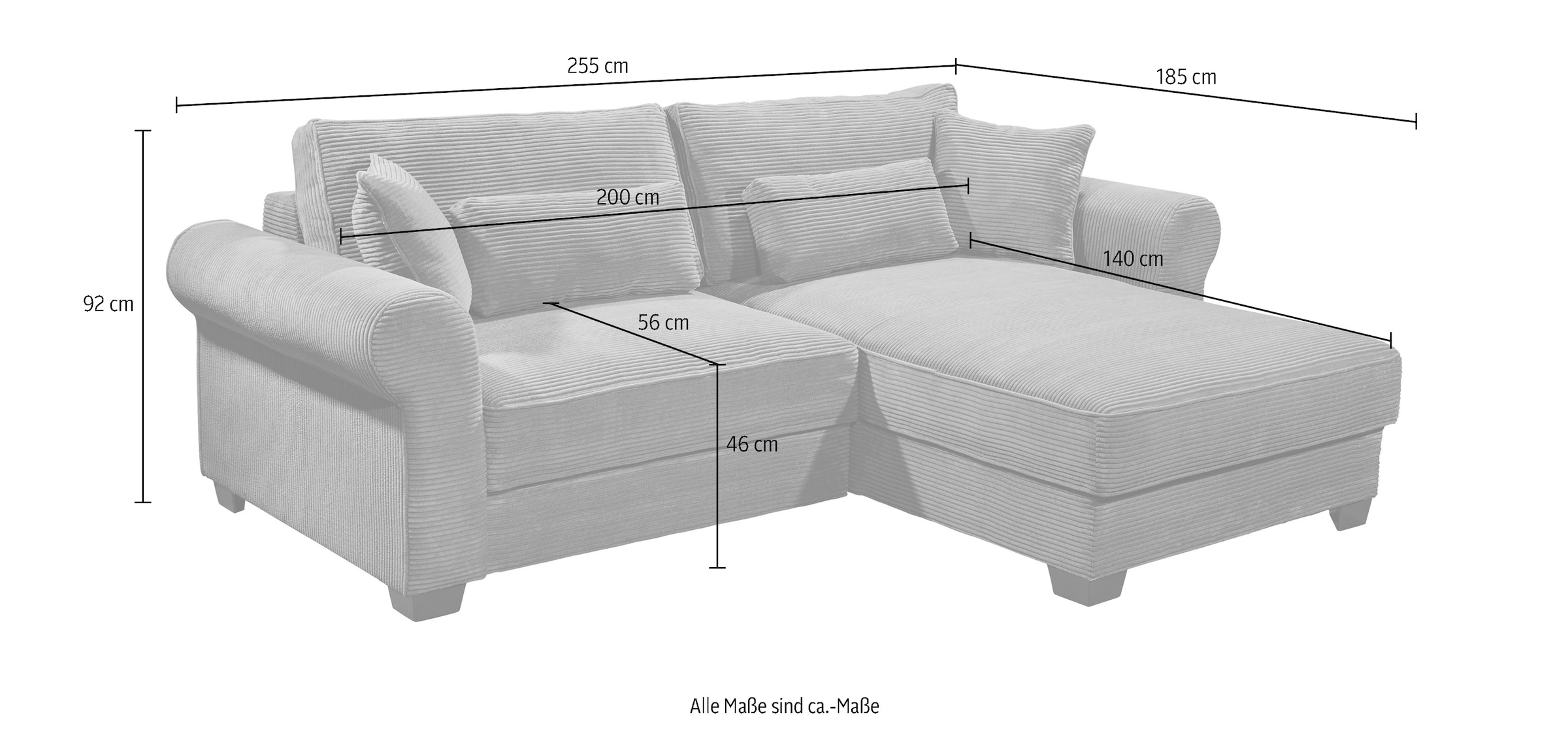 ED EXCITING DESIGN Ecksofa »Angelina L-Form«, mit Bettfunktion, Bettkasten & 4 Zierkissen