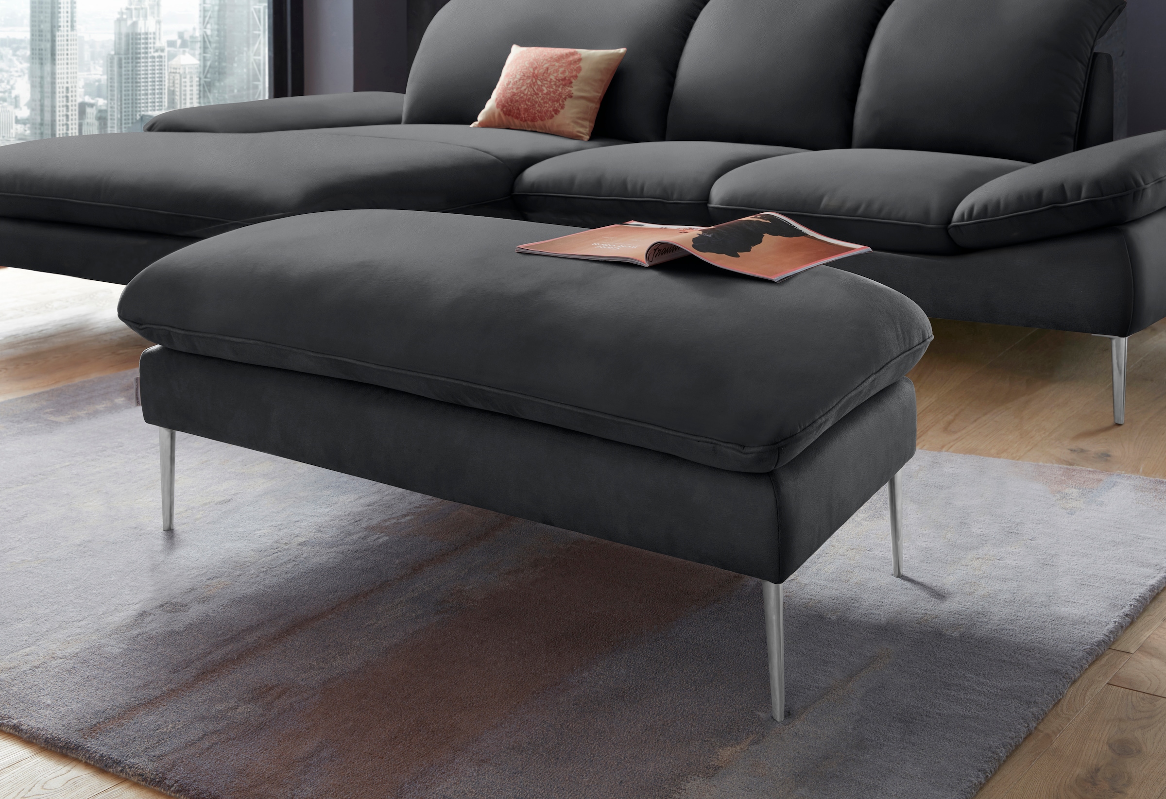 W.SCHILLIG Hocker »enjoy&MORE«, Füße Chrom glänzend, Breite 106 cm