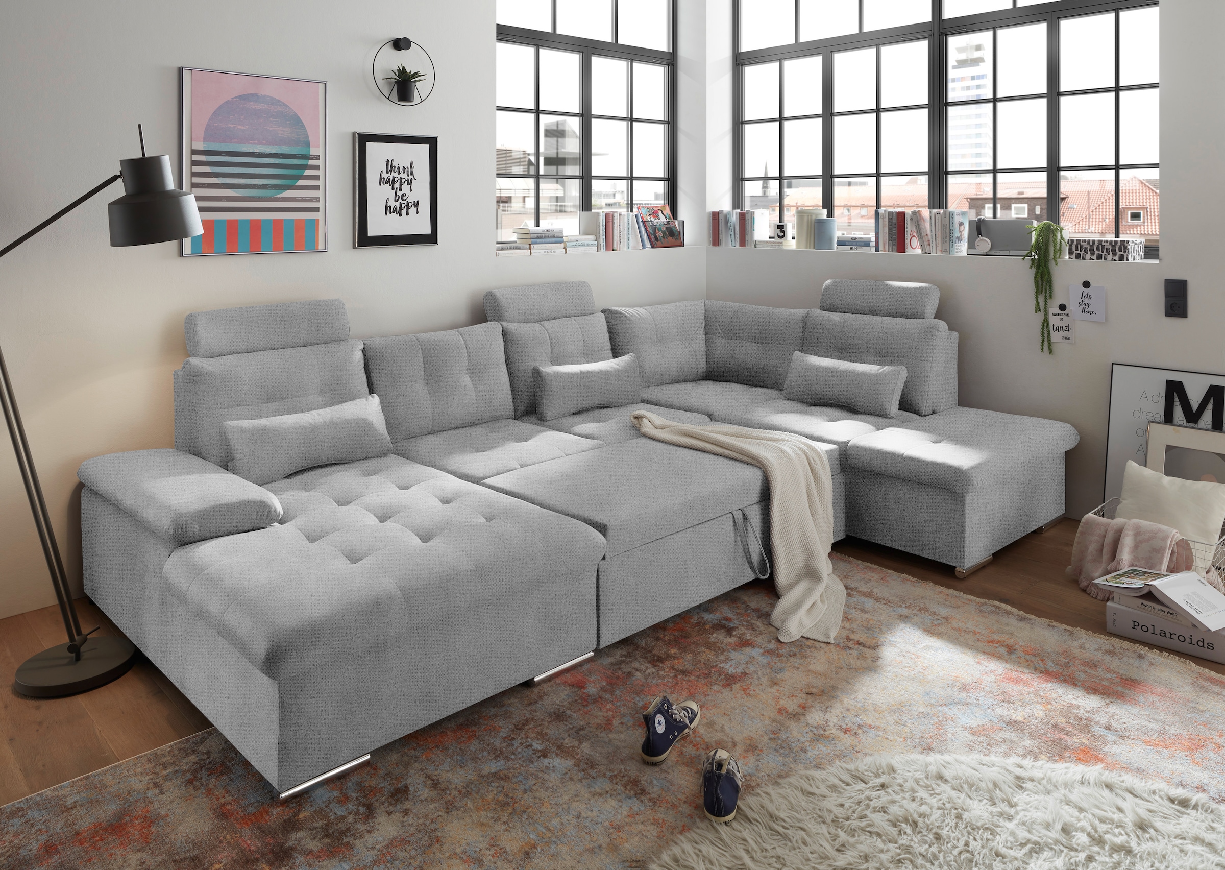 ED EXCITING DESIGN Wohnlandschaft Jakarta, mit Bettfunktion, Bettkasten, Kopfstützen, Nierenkissen