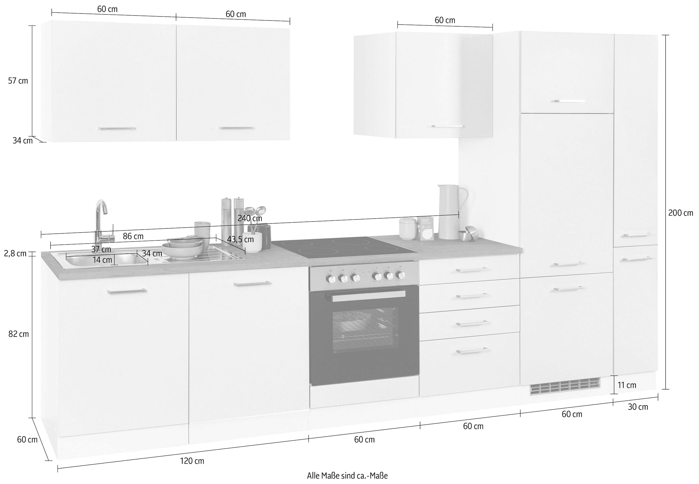 KOCHSTATION Küchenzeile »KS-Visby«, ohne E-Geräte, Breite 330 cm für Kühlschrank