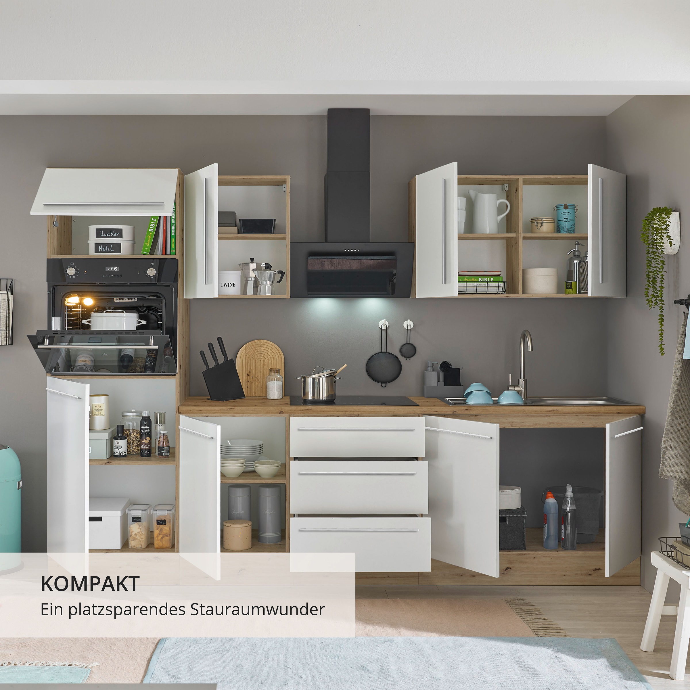 KOCHSTATION Küchenzeile »Florida« Breite 270 cm, wahlweise mit E-Geräten,Softclose für Türen/Schubkästen