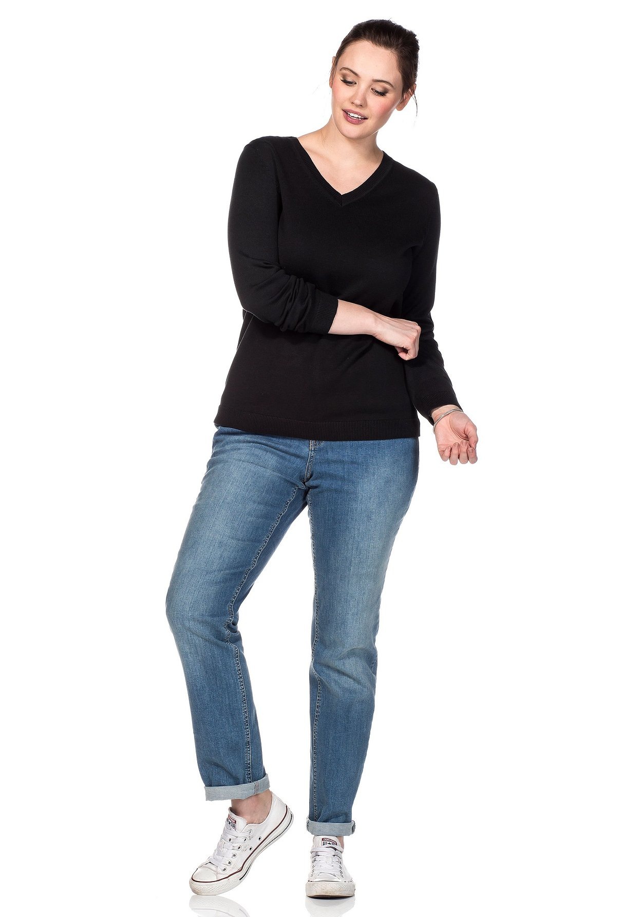 Sheego V-Ausschnitt-Pullover »Pullover aus Feinstrick«, aus Feinstrick