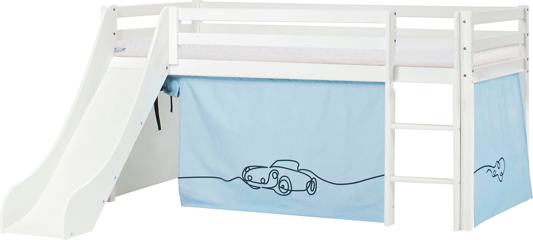 Hoppekids Hochbett »«Cars»«, Rutsche & Vorhang Blau und viel Auswahl