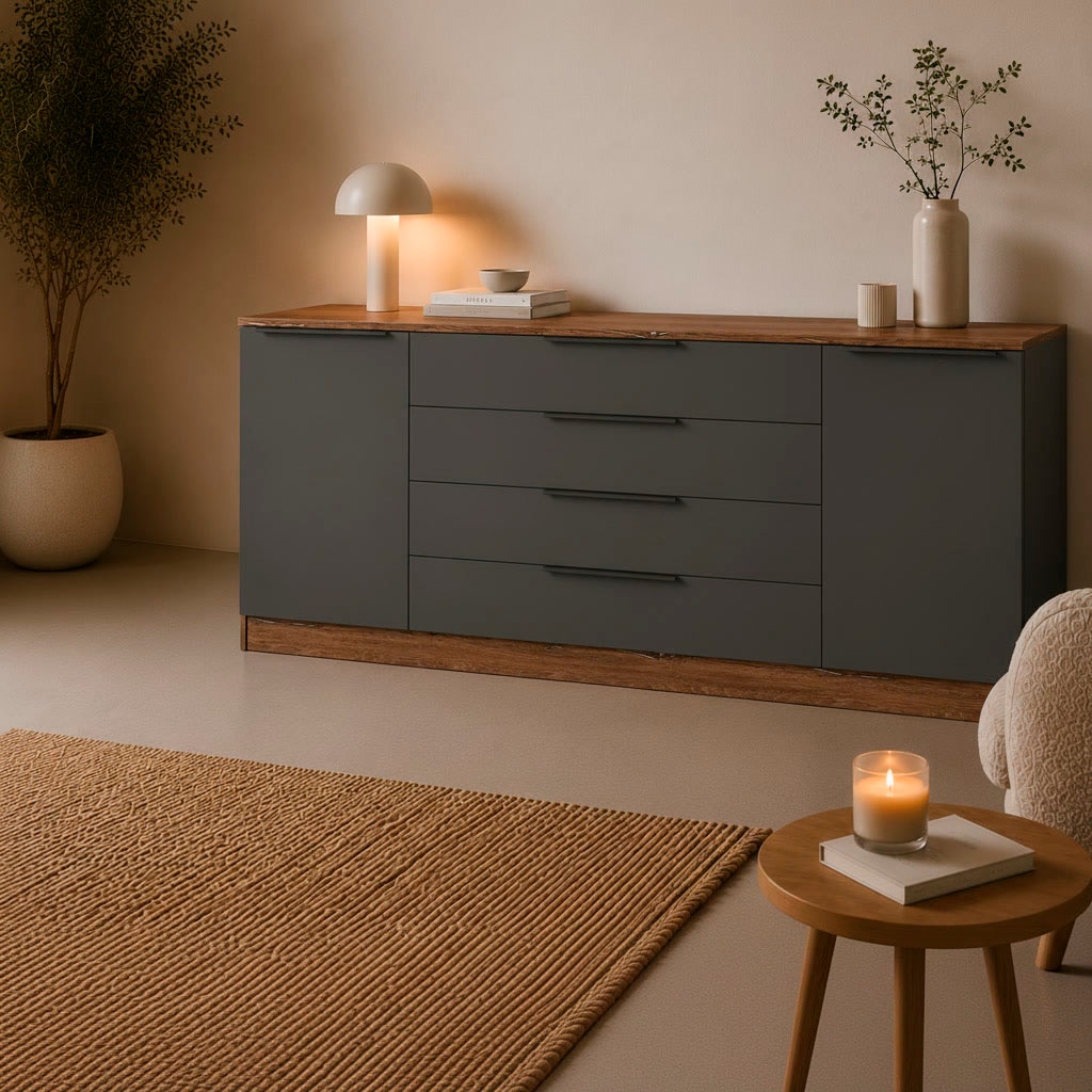 borchardt Möbel Sideboard »Tom, moderne Kommode mit Metallgriffen, 200cm breit« 2 Türen, 3 Schubfächer, Metallgriffe anthrazit,