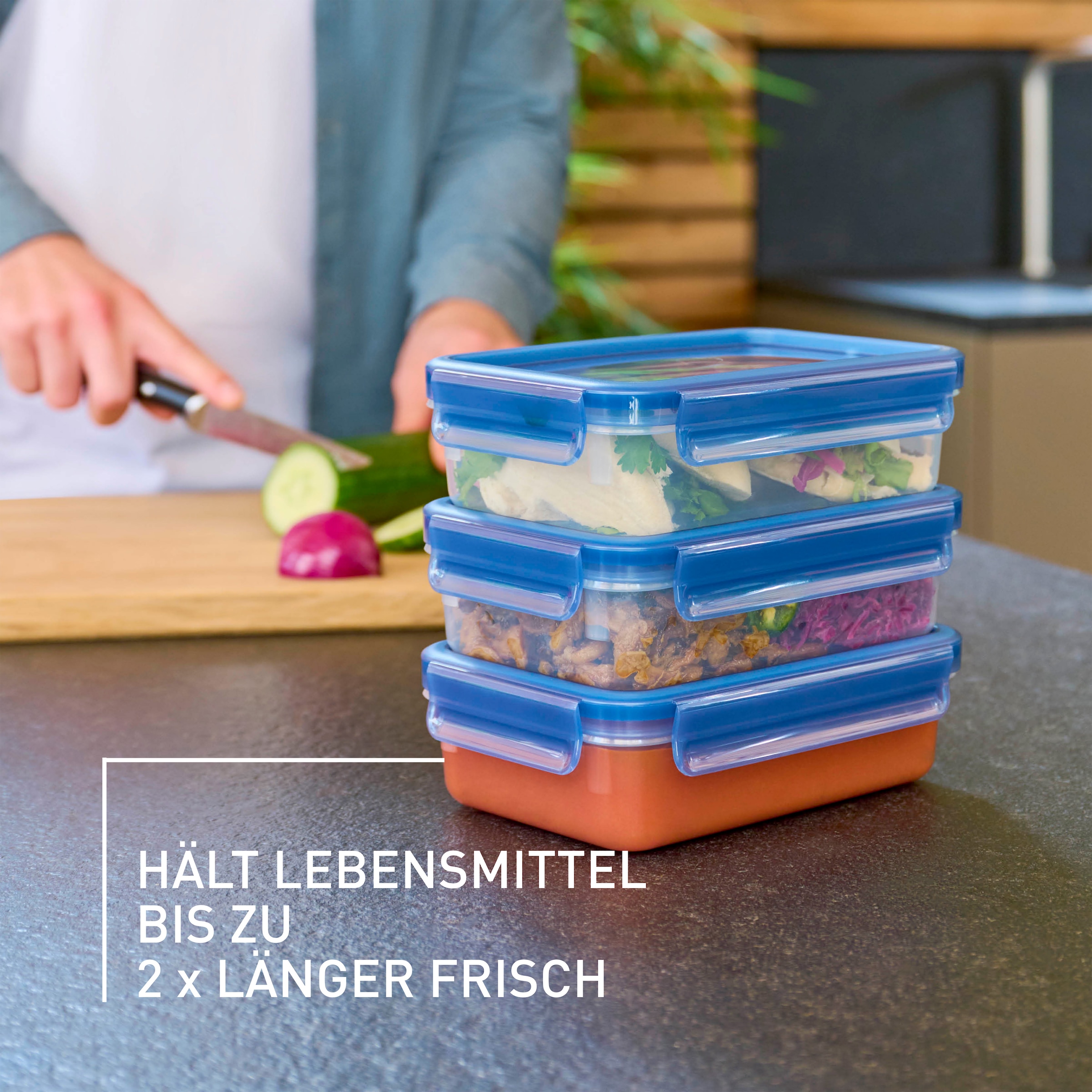 Emsa Frischhaltedose »Clip & Close Eco«, (Set, 3 tlg.), 3x 0,8 l, 100% dicht, mikrowellen-/spülmaschinen-/gefriergeeignet