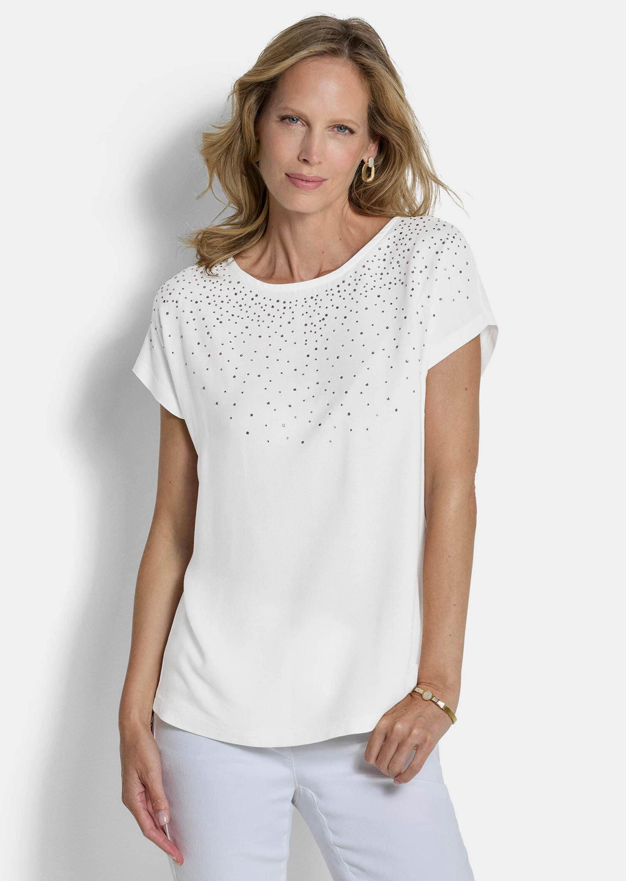 GOLDNER Kurzarmshirt »Kurzgröße Jerseyshirt mit Glitzersteinen« Hot Fix Steinchen auf dem Vorderteil