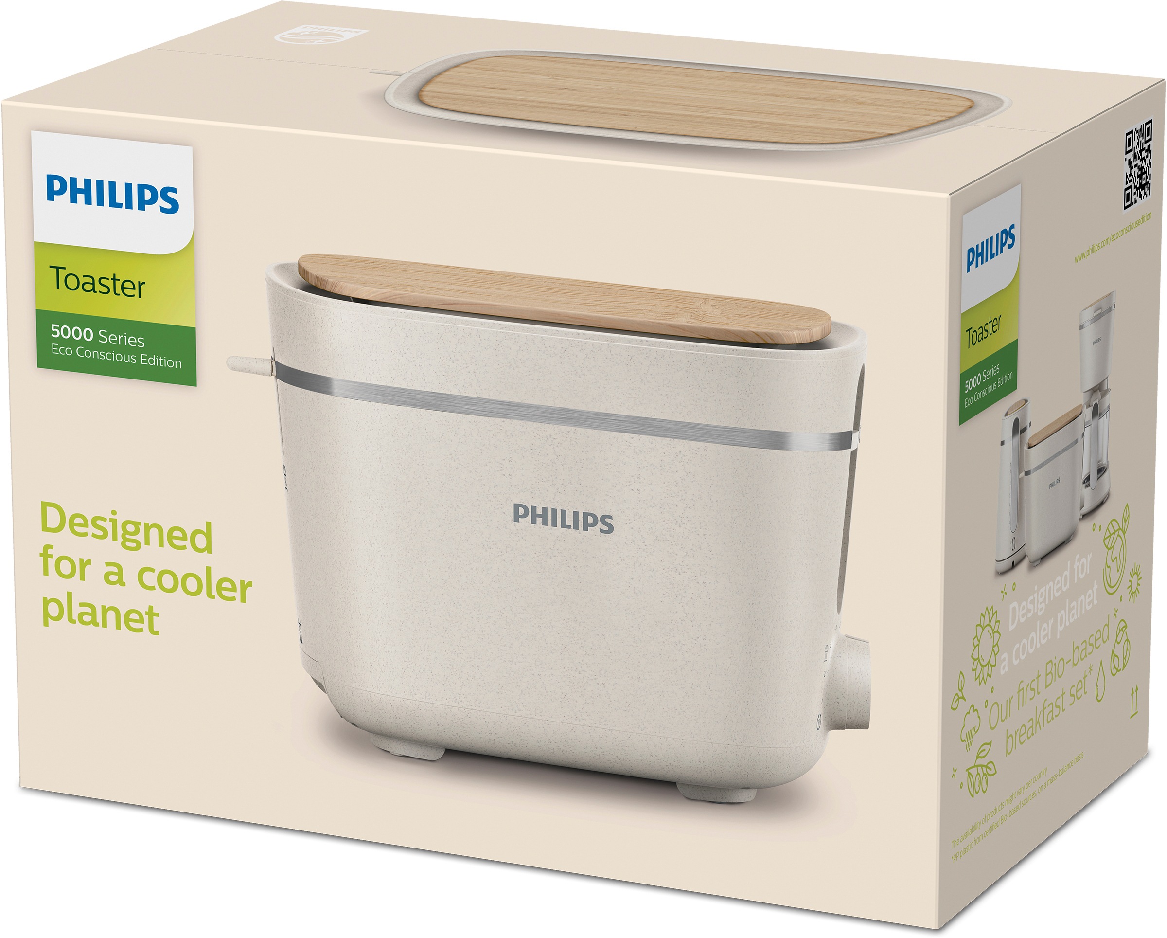 Philips Toaster »HD2640/10 Eco Conscious Collection Serie 5000«, 2 kurze Schlitze, 830 W, Aufwärm- und Auftaufunktion, aus nachhaltigem biobasiertem Kunststoff