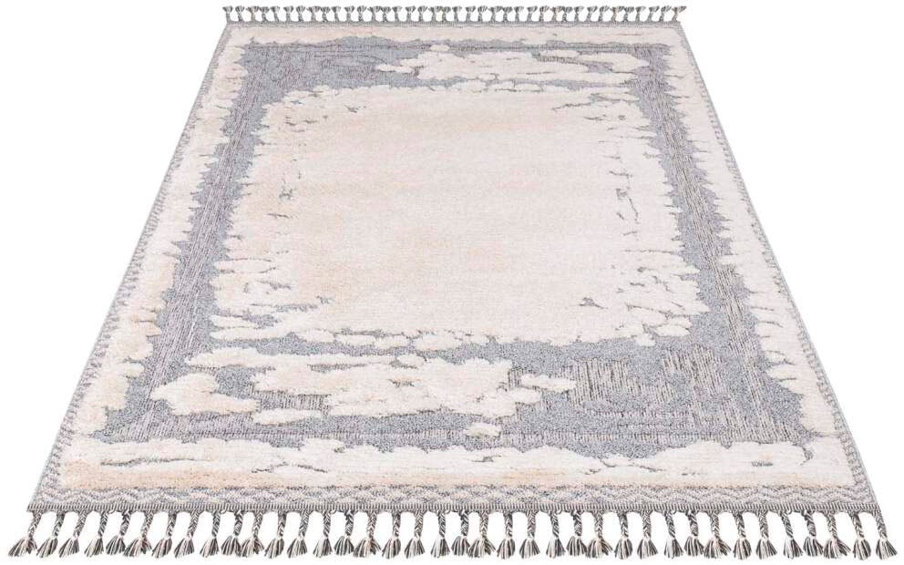 Carpet City Hochflor-Teppich »Valencia 908« rechteckig 20 mm Höhe Läufer, Boho-Stil, 3D-Effekt, Relief, Hoch-Tief-Struktur, mit Fransen