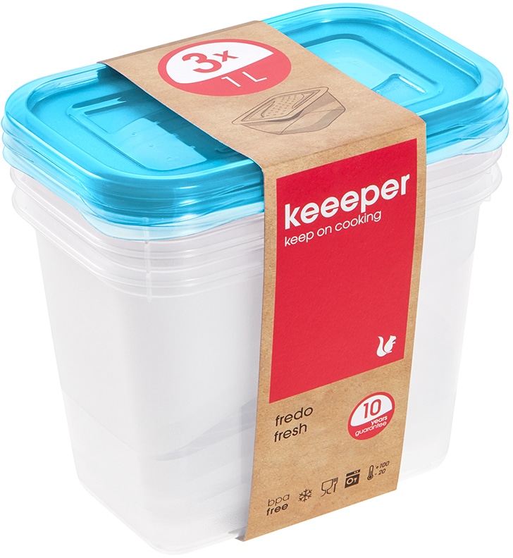 keeeper Frischhaltedose »fredo fresh«, (Set, 23 tlg.), rechteckig, 90 - 2000 ml, Unterteile und Deckel, aus Kunststoff