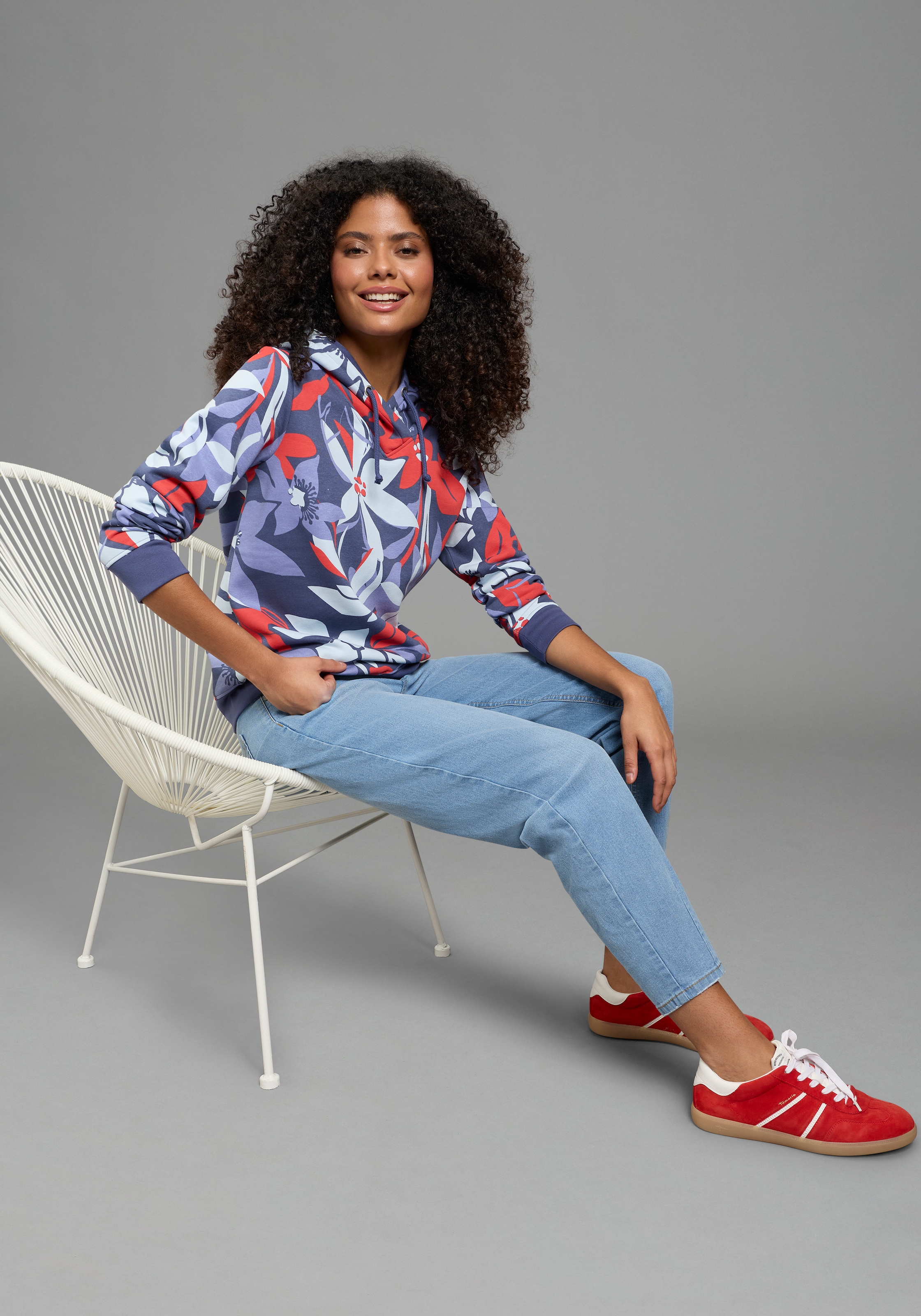 Laura Scott Sweater , Pflegeleichte Baumwollmischung mit Kapuze und Blumendruck
