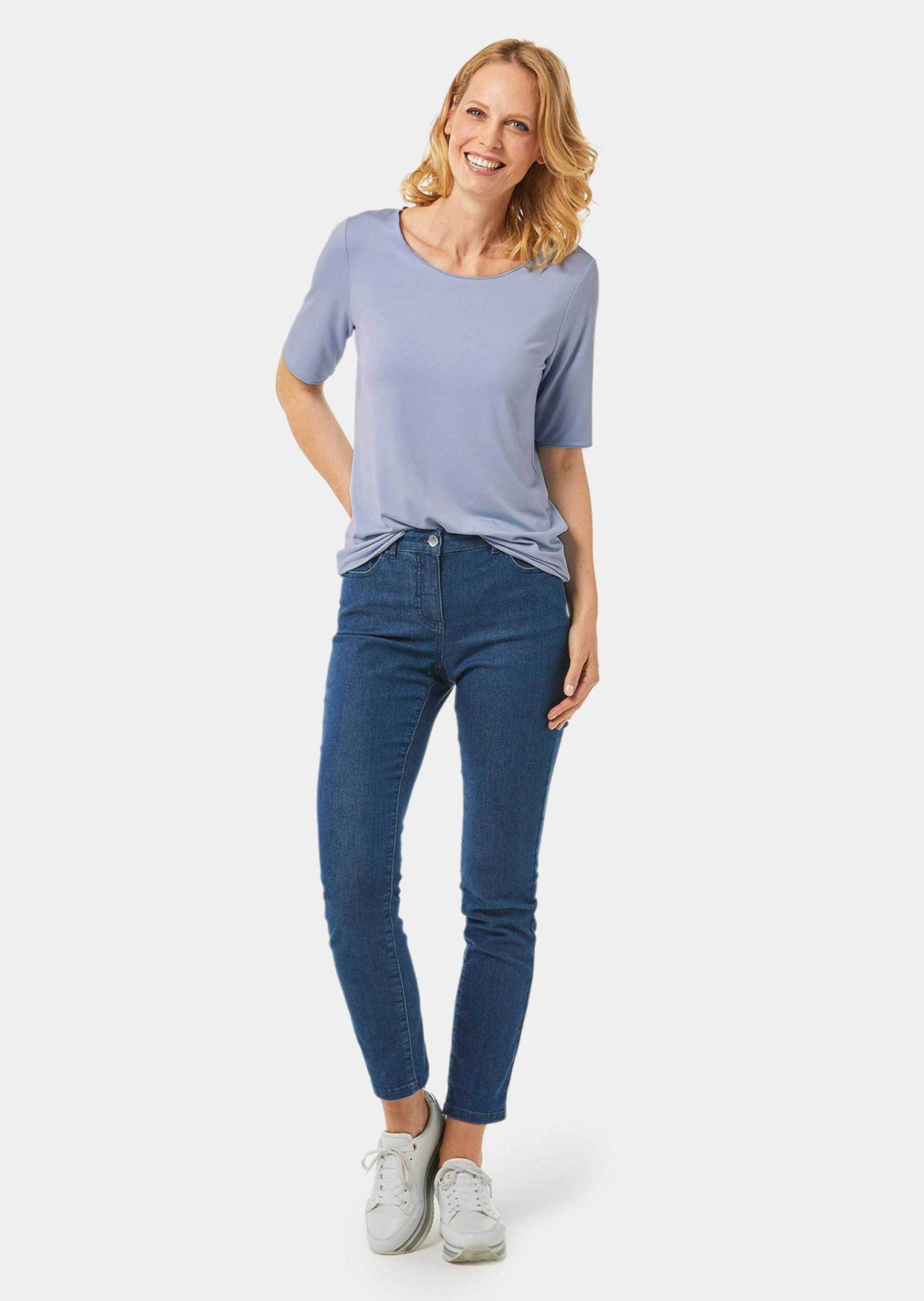 GOLDNER Langarm-Poloshirt »Kombistarkes Halbarmshirt mit tonaler Zierkante«