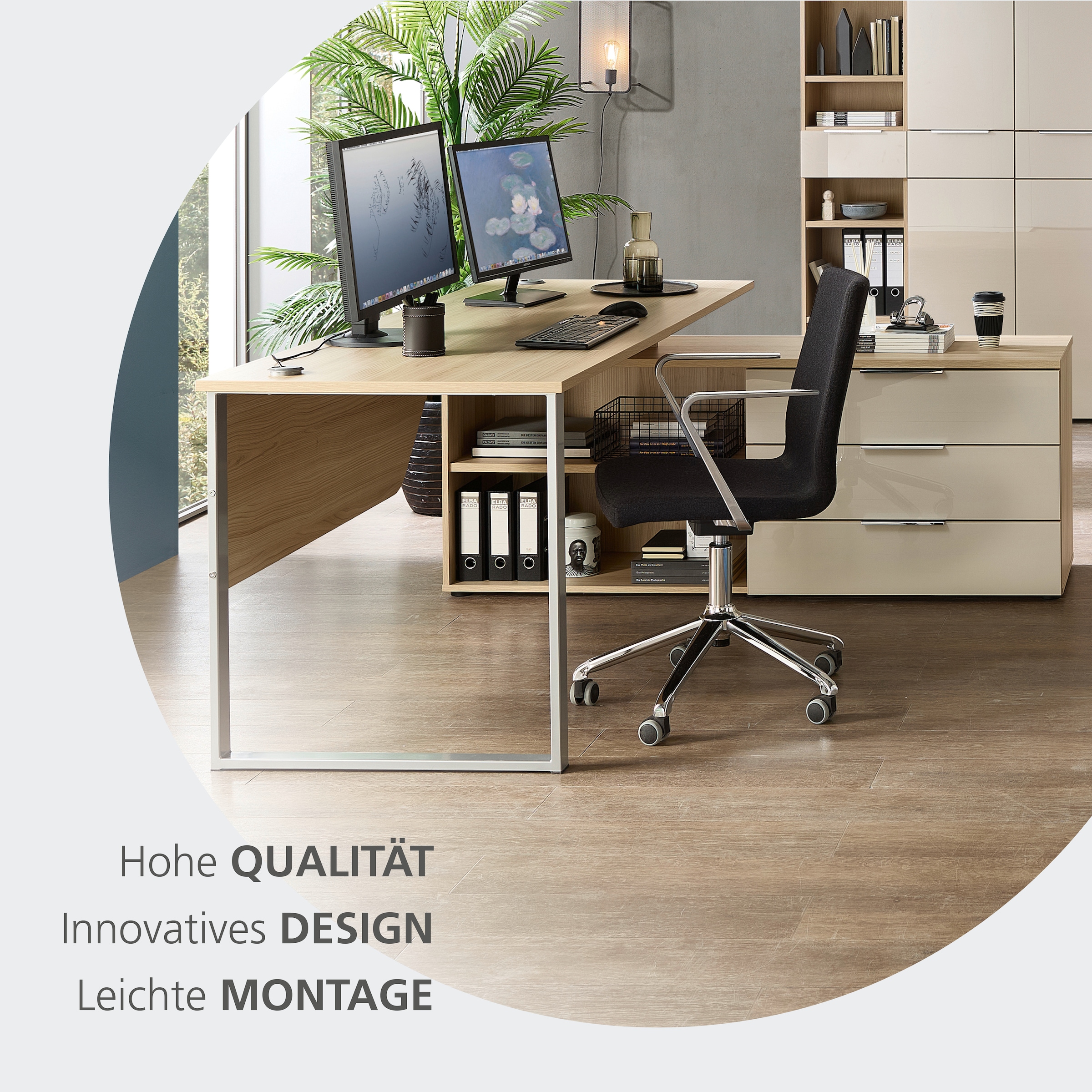 Innostyle Schreibtisch »Schreibtisch Santorin, 180/77/160 cm ( B/H/T)« 1 Stk. tlg. Tischplatten: kratzfest und wasserfest, 3 Schubladen, 2 Fächer