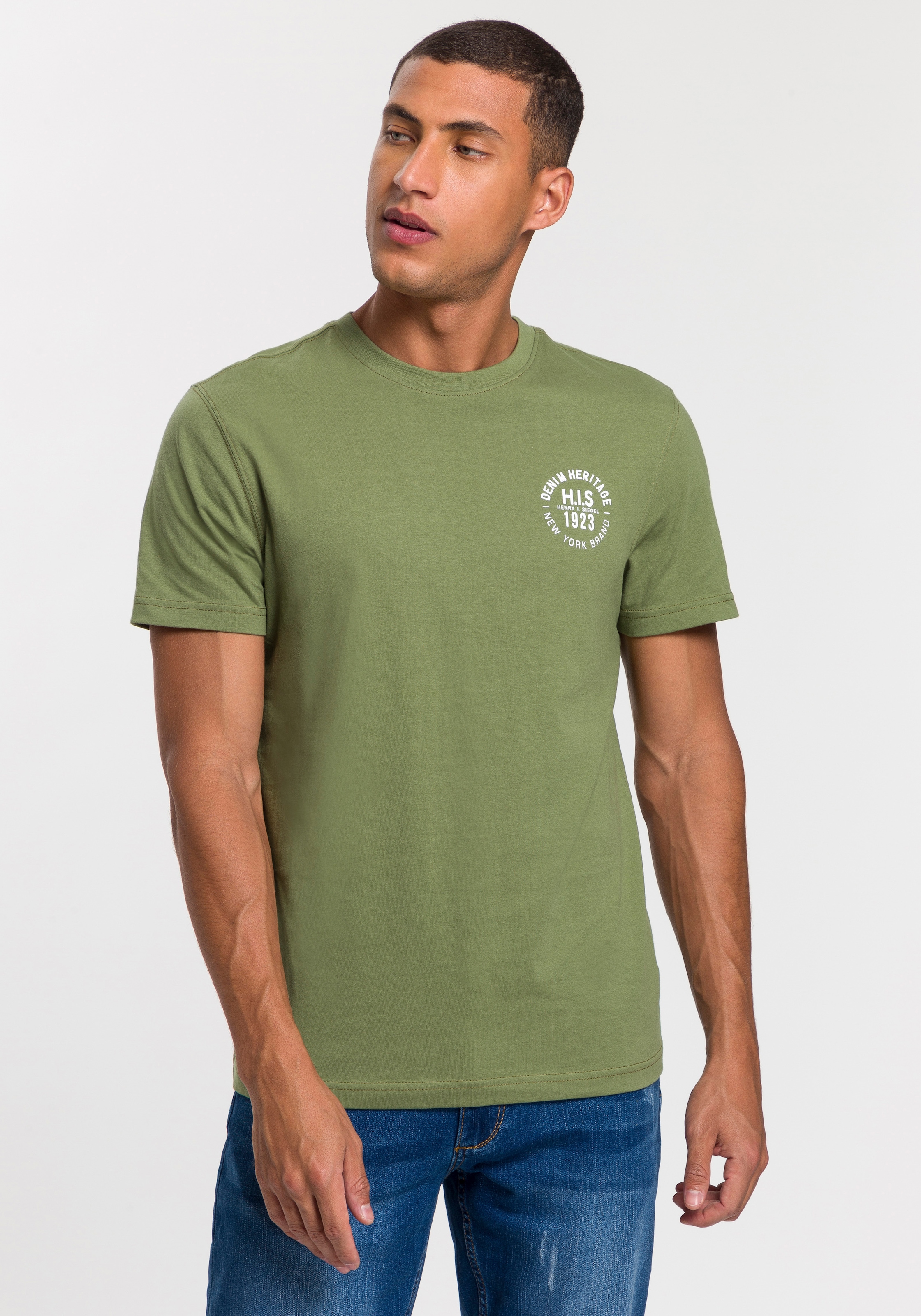 H.I.S T-Shirt, (Packung, 3 tlg., 3er-Pack), schmal geschnitten, bedrucktes Design, aus 100% Baumwolle