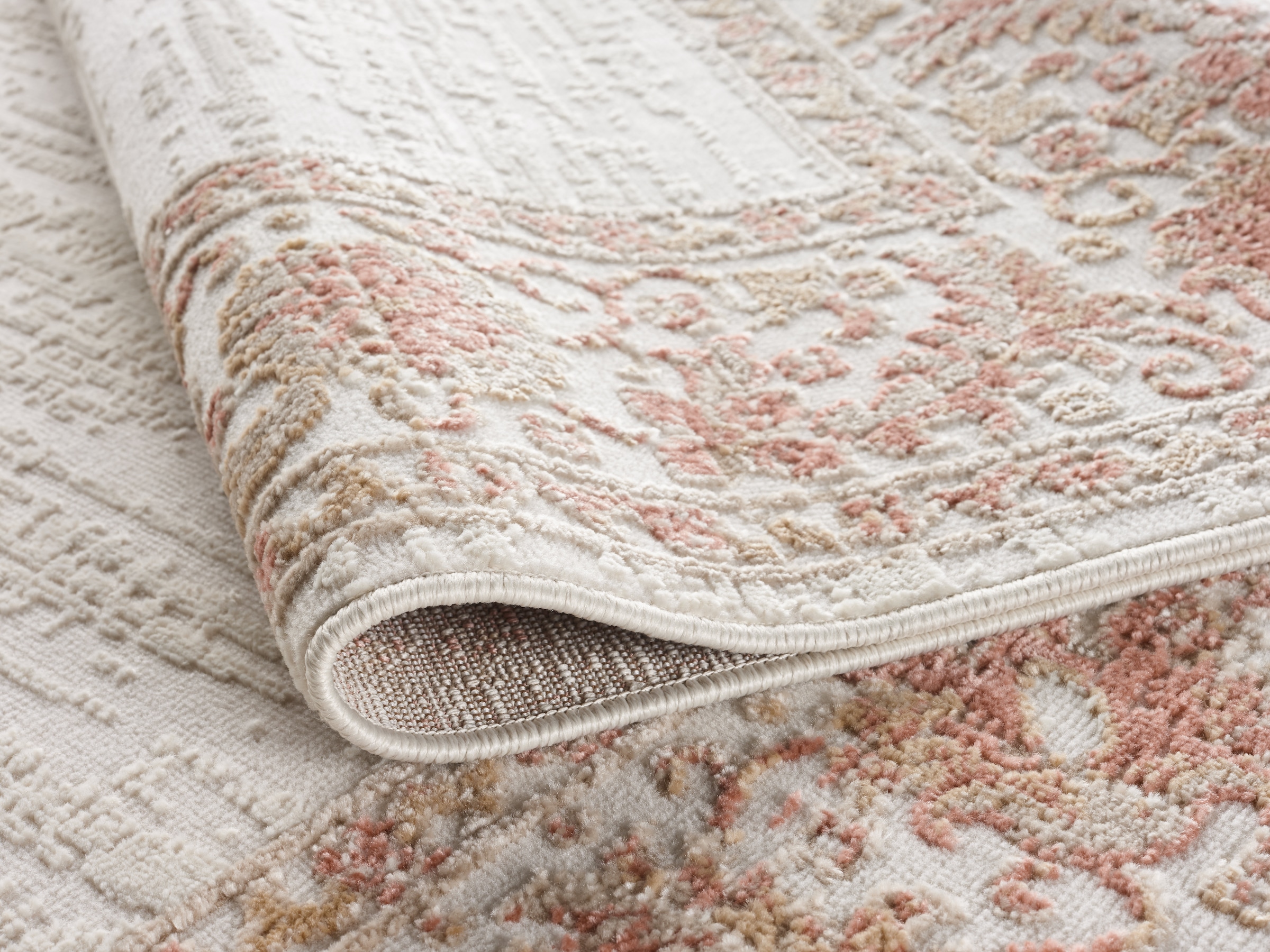 OTTO home Teppich »Fennia, Blumen-Motiv, Orient-Optik« rechteckig 7 mm Höhe Hoch-Tief, Bordüre, Floral, meliert, Wohnzimmer, Schlafzimmer