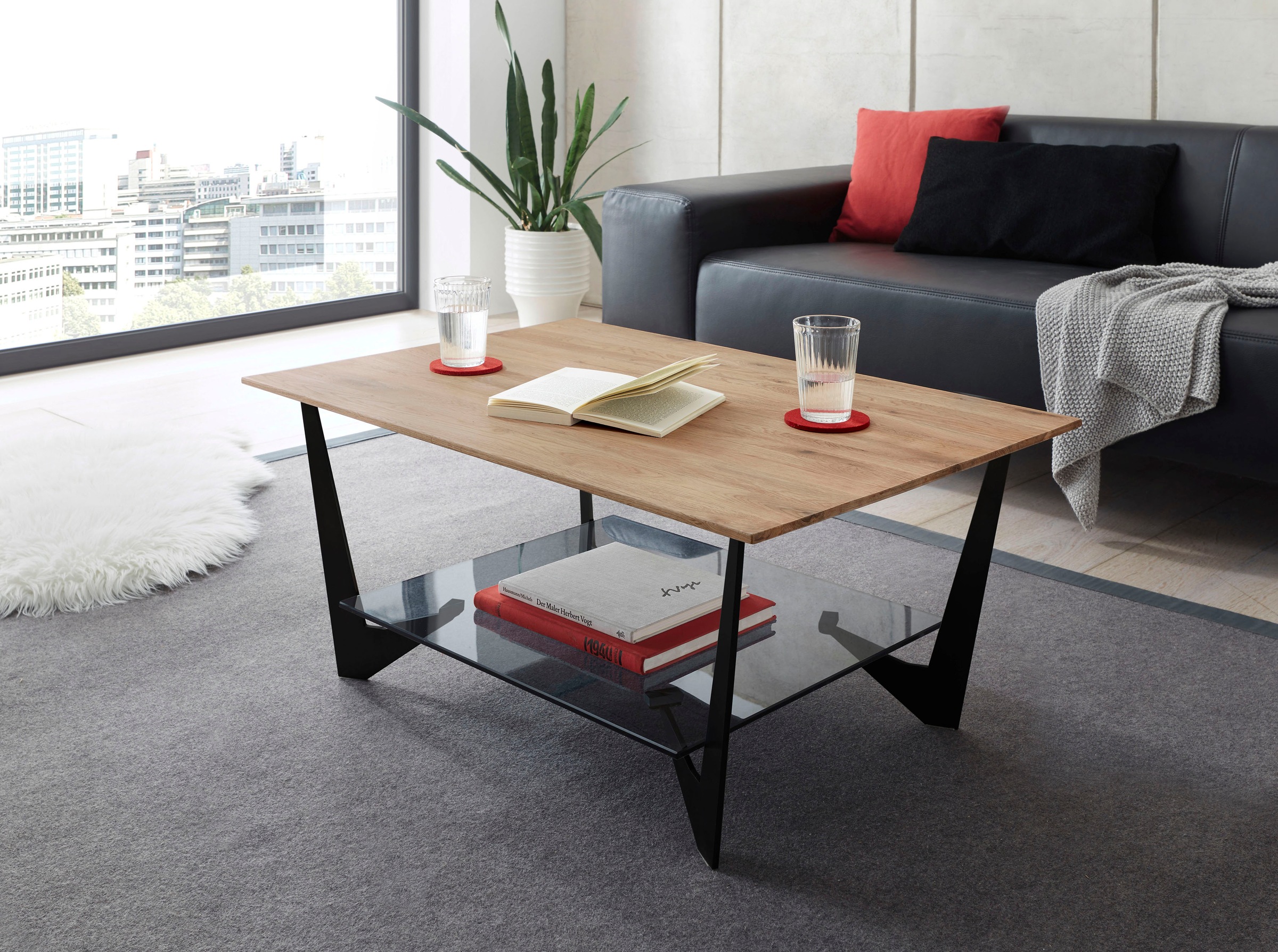 geölt, bestellen Ablageboden Natur Grau »Leon«, furniture OTTO bei Eiche Glas Couchtisch MCA