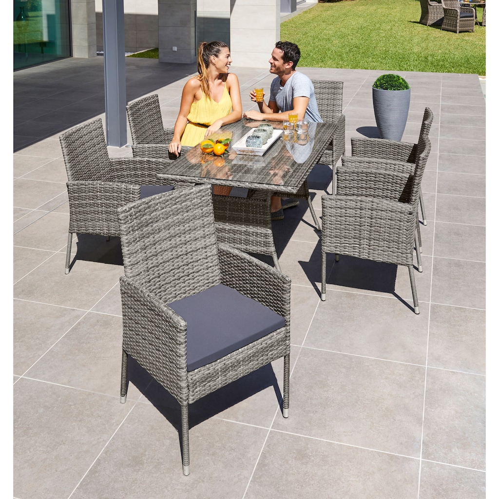 MERXX Garten-Essgruppe »Costa Rica«, (13 tlg., 6x Sessel, 1x Tisch 140x80 cm, inkl. Sitzkissen)