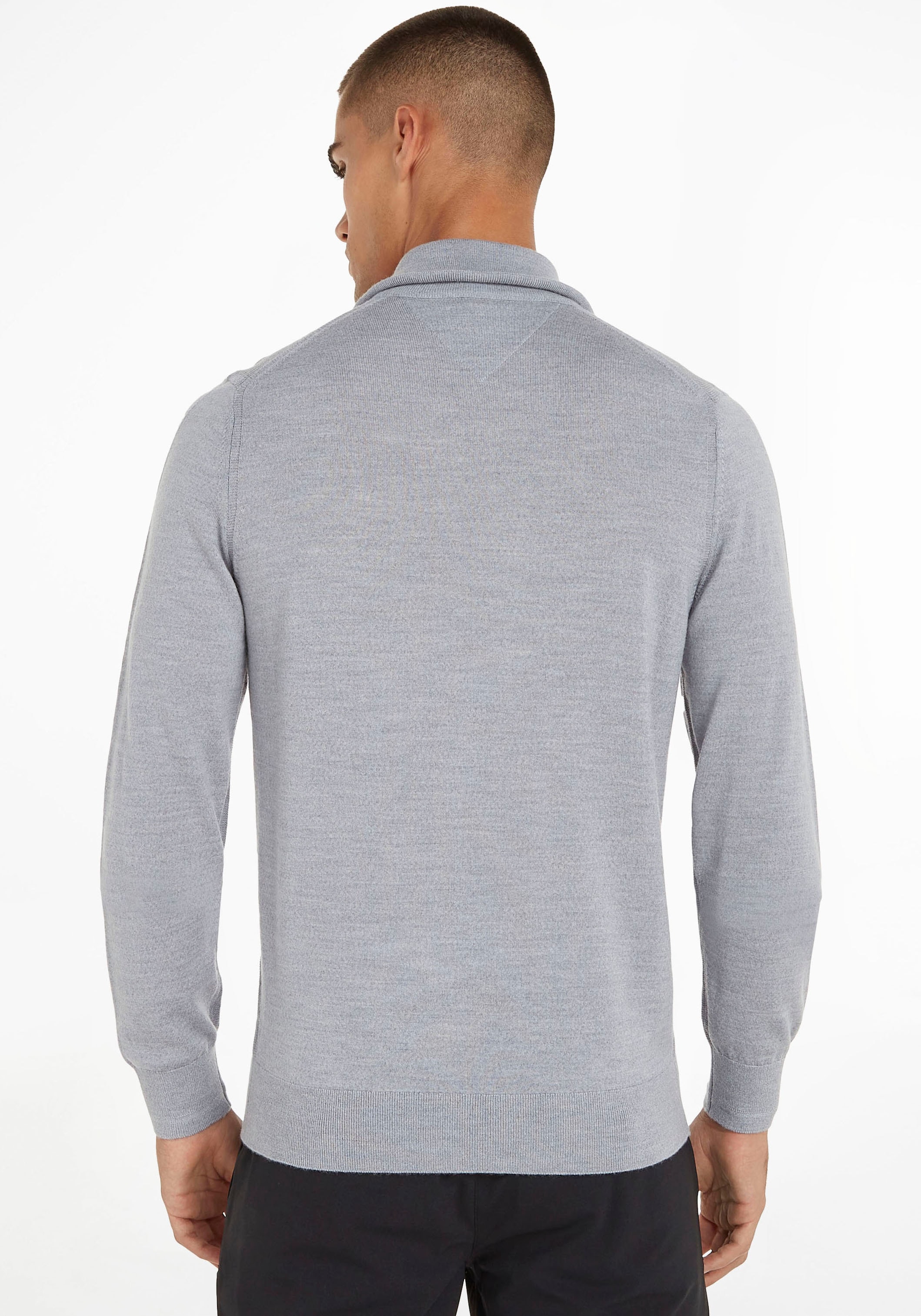 Tommy Hilfiger TAILORED Strickpullover »FINE GAUGE MERINO ZIP MOCK«, mit breiten Rippstrickbündchen