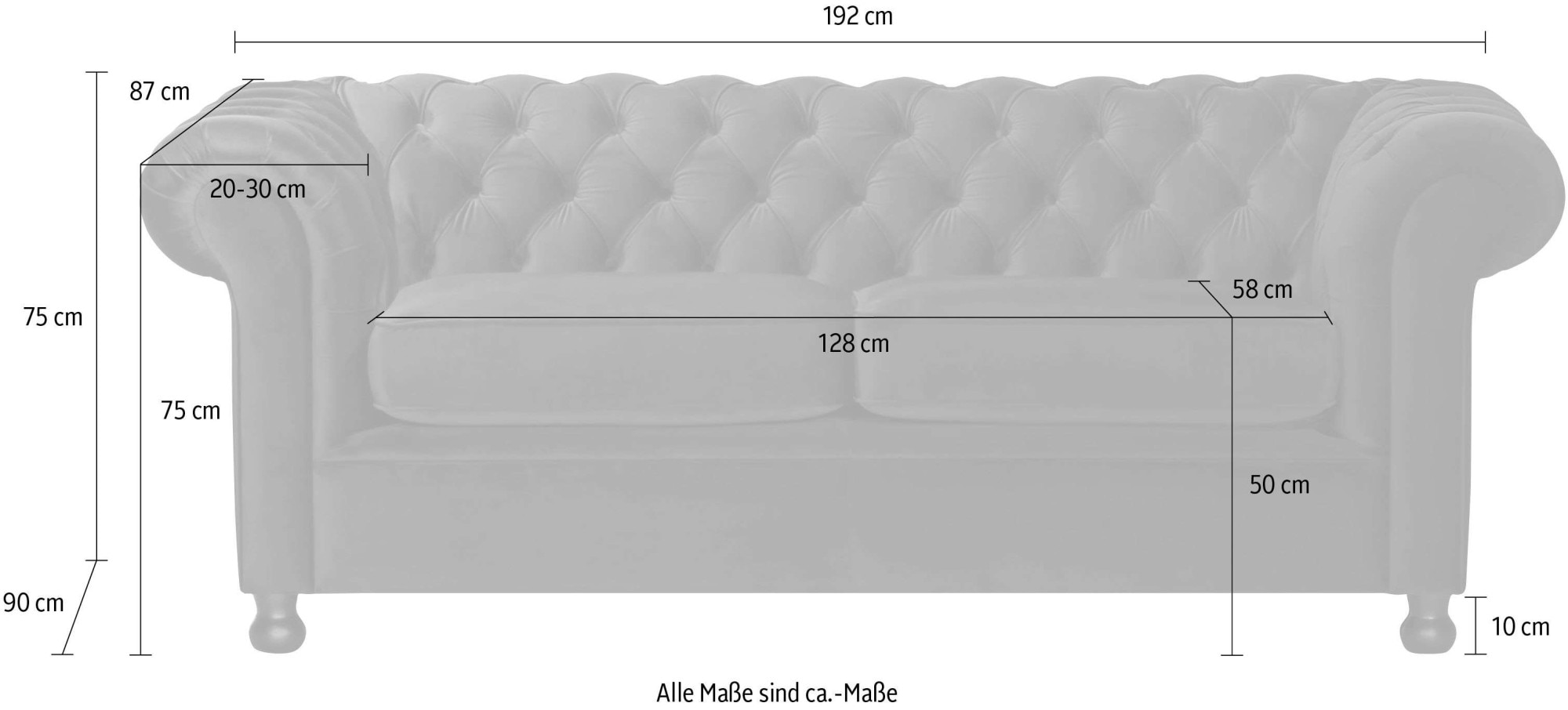 Home affaire 3-Sitzer »BRONNOY Chesterfield Sofa mit aufwendiger Knopfheftung, Breite 193 cm« Sofa mit geschwungenen Armlehnen, Chesterfield-Optik, Glamour
