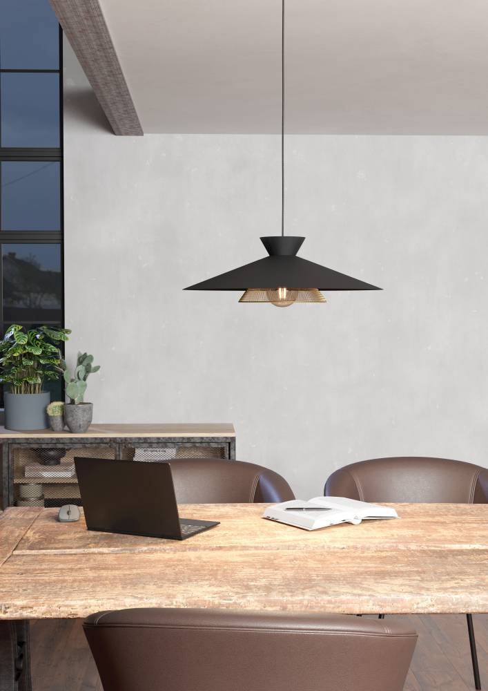 EGLO Hängeleuchte »GRIZEDALE«, 1 flammig, Leuchtmittel E27 | ohne Leuchtmittel, Pendelleuchte, Esszimmerlampe, Japandi-Design, Metall, Ø 50 cm