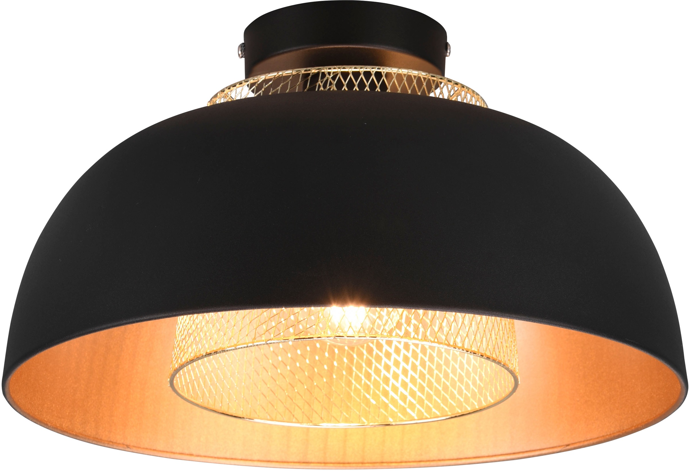 REALITY Leuchten Deckenleuchte »Punch«, 1 flammig, Leuchtmittel E27 | ohne Leuchtmittel, Industrie-Look mit Doppelschirm schwarz-gold, exkl 1xE27 max 40W