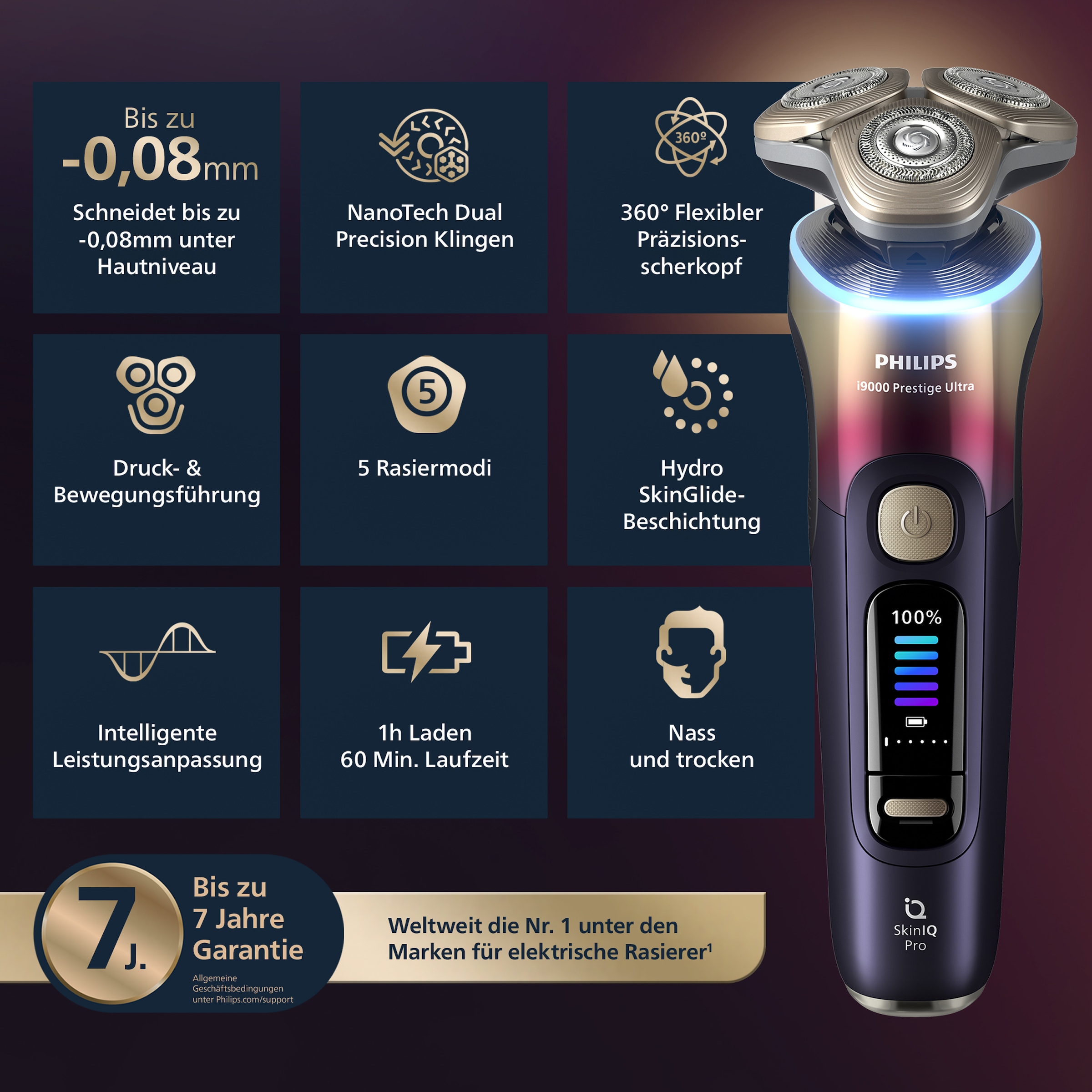 Philips Elektrorasierer »Series i9000 XP9407/37« 3 Stk. Aufsätze mit dem integrierten Präzisions-Bartstyler, inkl. Reinigungsstation