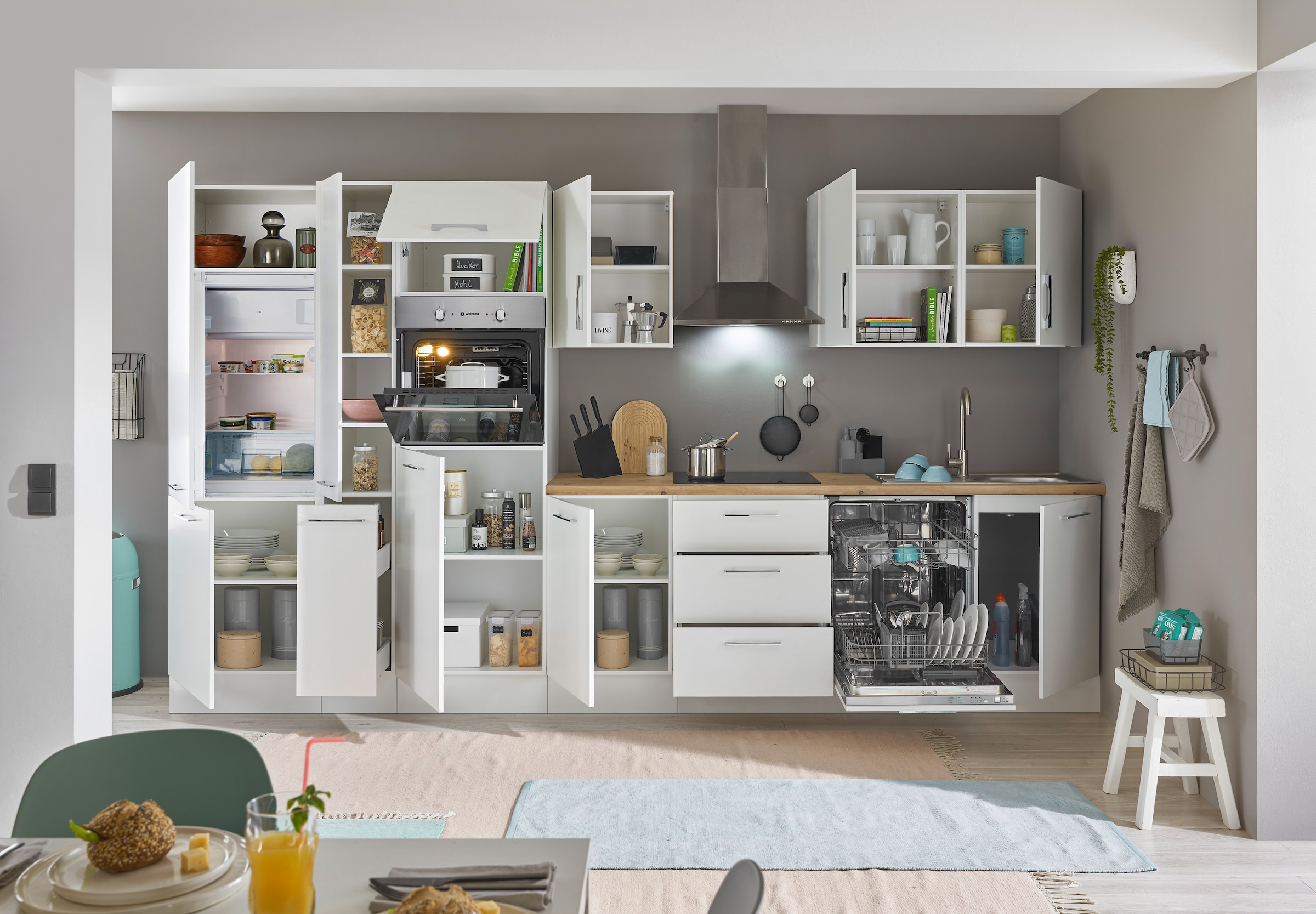 BASIC by Balculina Küchenzeile »Turin« Breite 370 cm, wahlweise mit E-Geräten