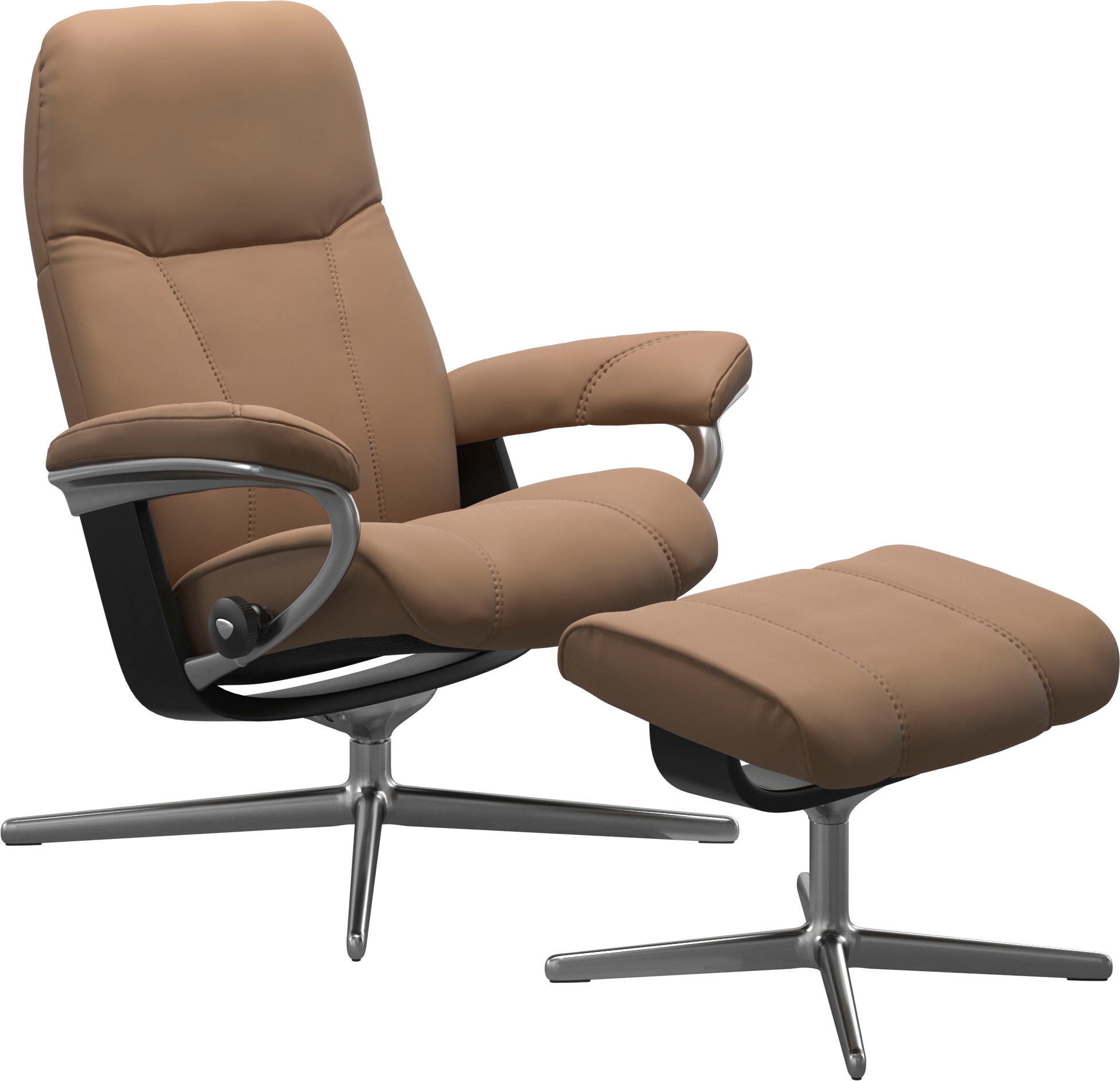 Stressless® Relaxsessel »Consul« Set, Relaxsessel mit Hocker,  mit Hocker, mit Cross Base, Größe S, M & L, Holzakzent Schwarz