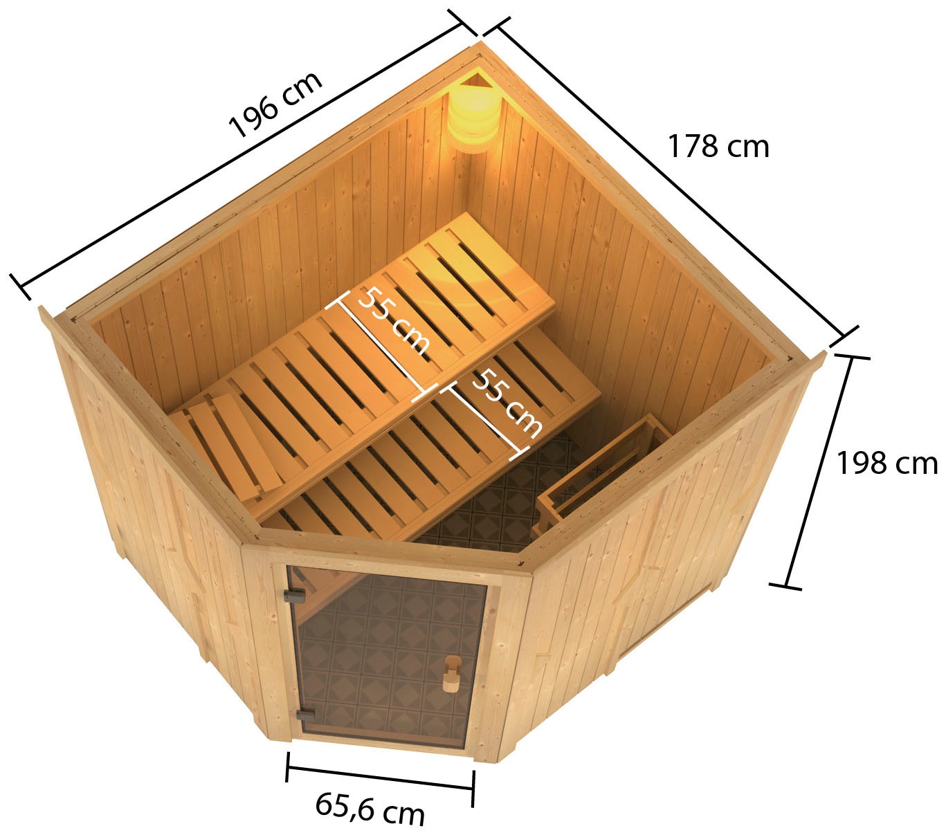 Karibu Sauna »Bodo«, mit Ofen 9 kW integr. Strg.