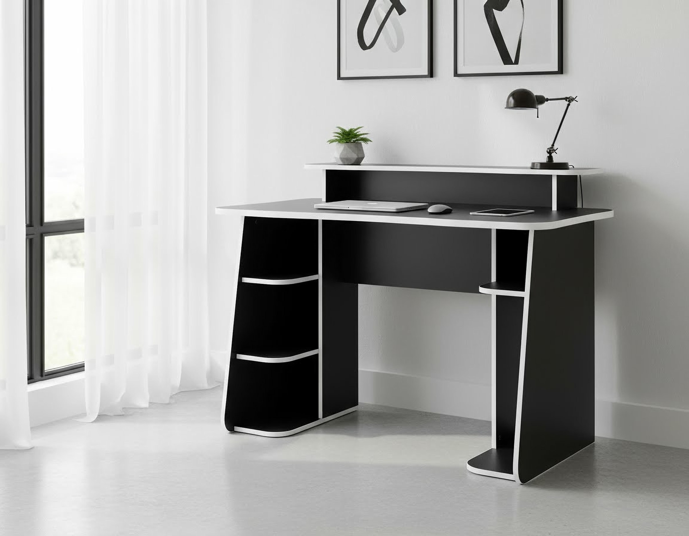 OTTO home Gamingtisch »GAME, Computertisch, Schreibtisch, Towerfach, Monitoraufsatz,« ergonomisch geschwungene Tischplatte, Breite 120 oder 150 cm