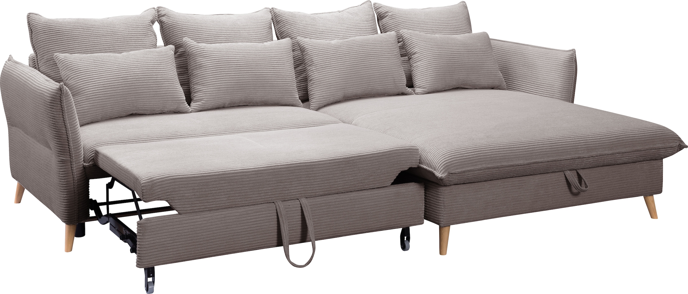 exxpo - sofa fashion Ecksofa »WALPY, elegant und modern, hoher Sitzkomfort, schmale Armlehnen«, L-Form, wahlweise mit Bettfunktion und Bettkasten, in Cord