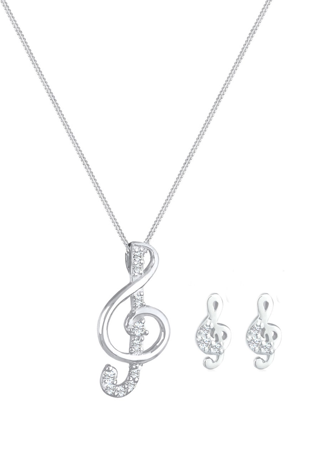 Elli Ohrring und Ketten Set »Schmuckset Notenschlüssel Weiß 925 Sterling Silber, mit Kristallen von Swarovski®«