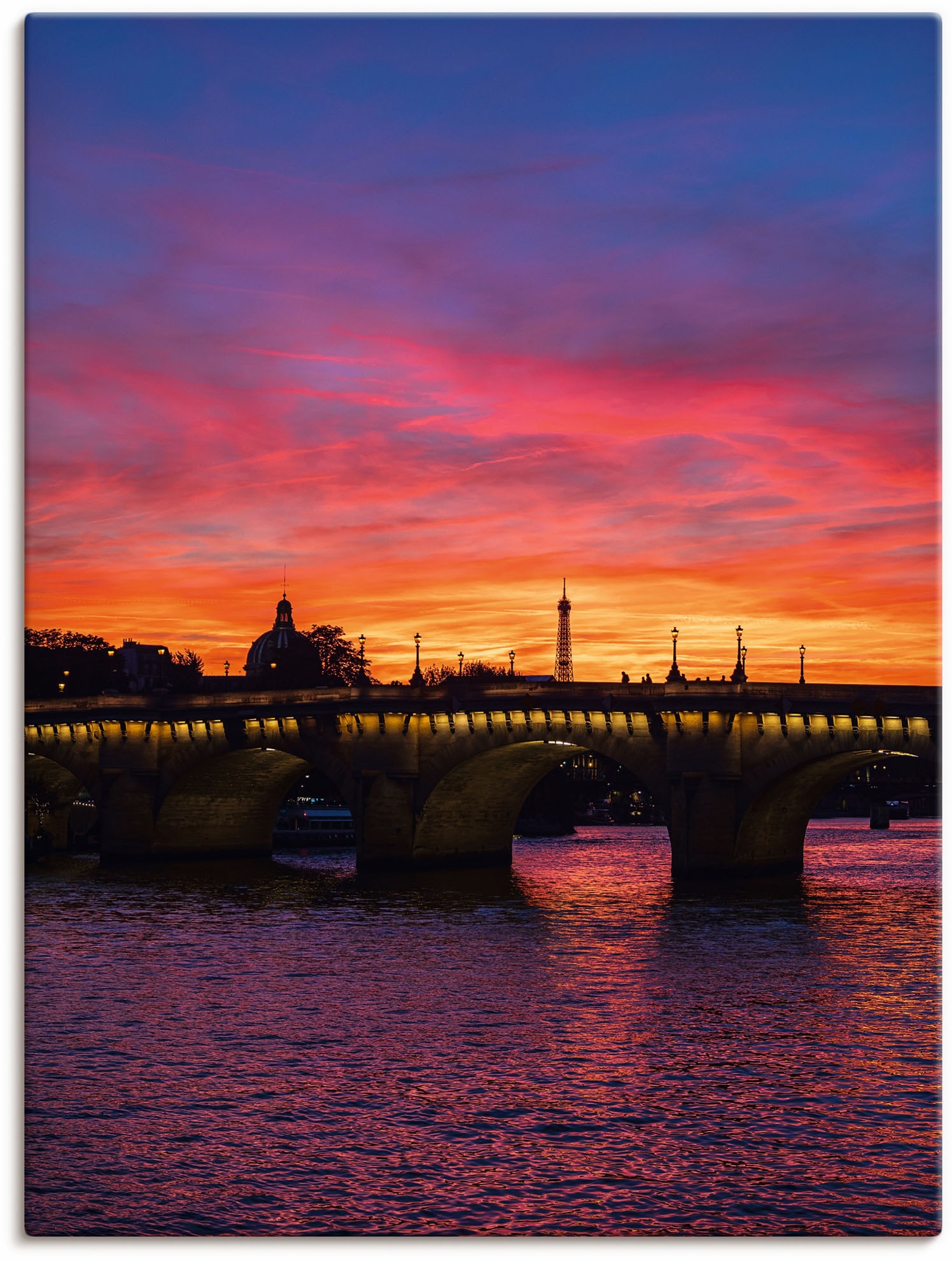 Leinwandbild »Brücke Pont Neuf im Sonnenuntergang«, Paris, (1 St.), auf Keilrahmen...