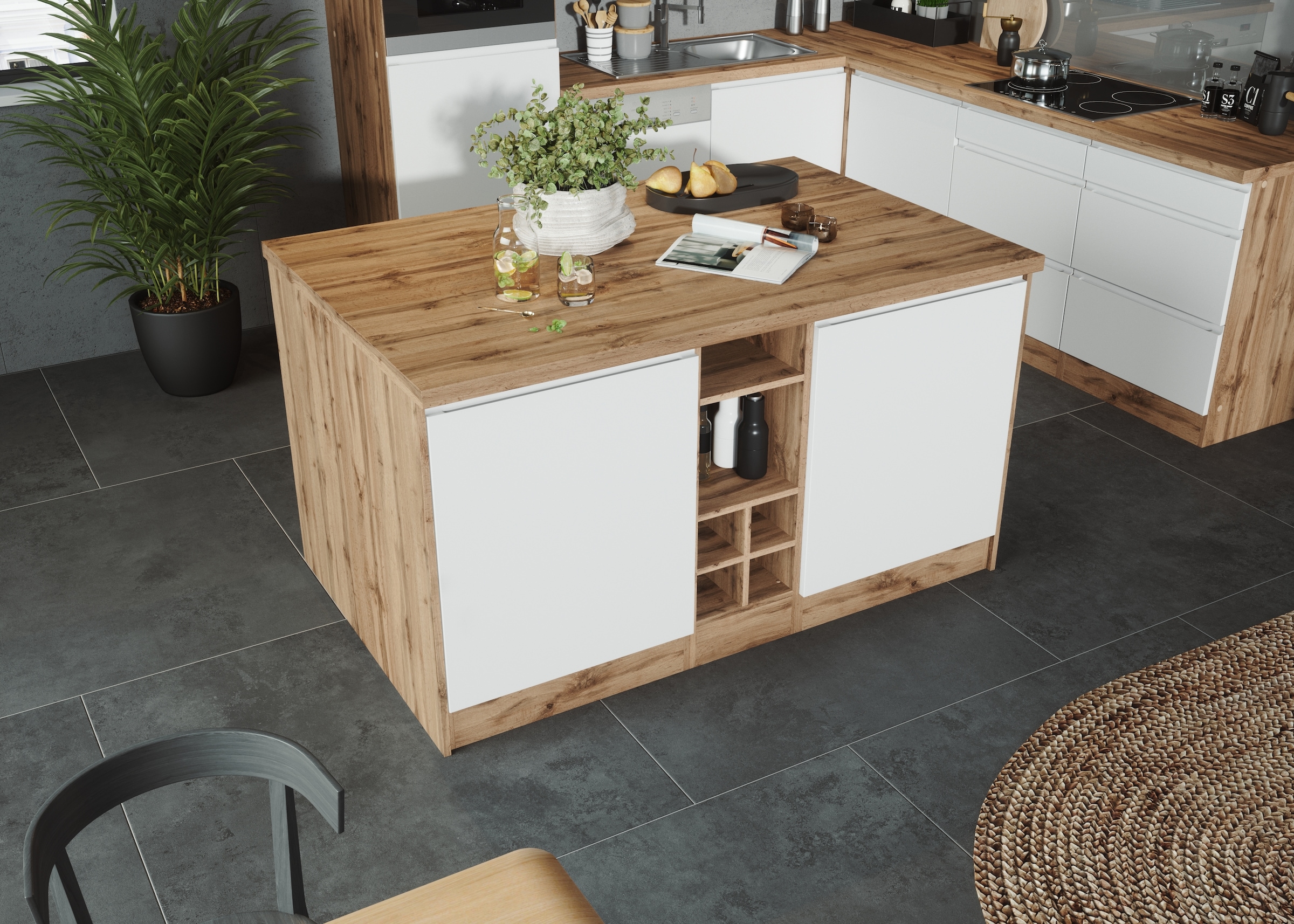 KOCHSTATION Kücheninsel »KS-Bruneck, Breite 153 cm« MDF-Fronten, Arbeitsplatte 38mm stark