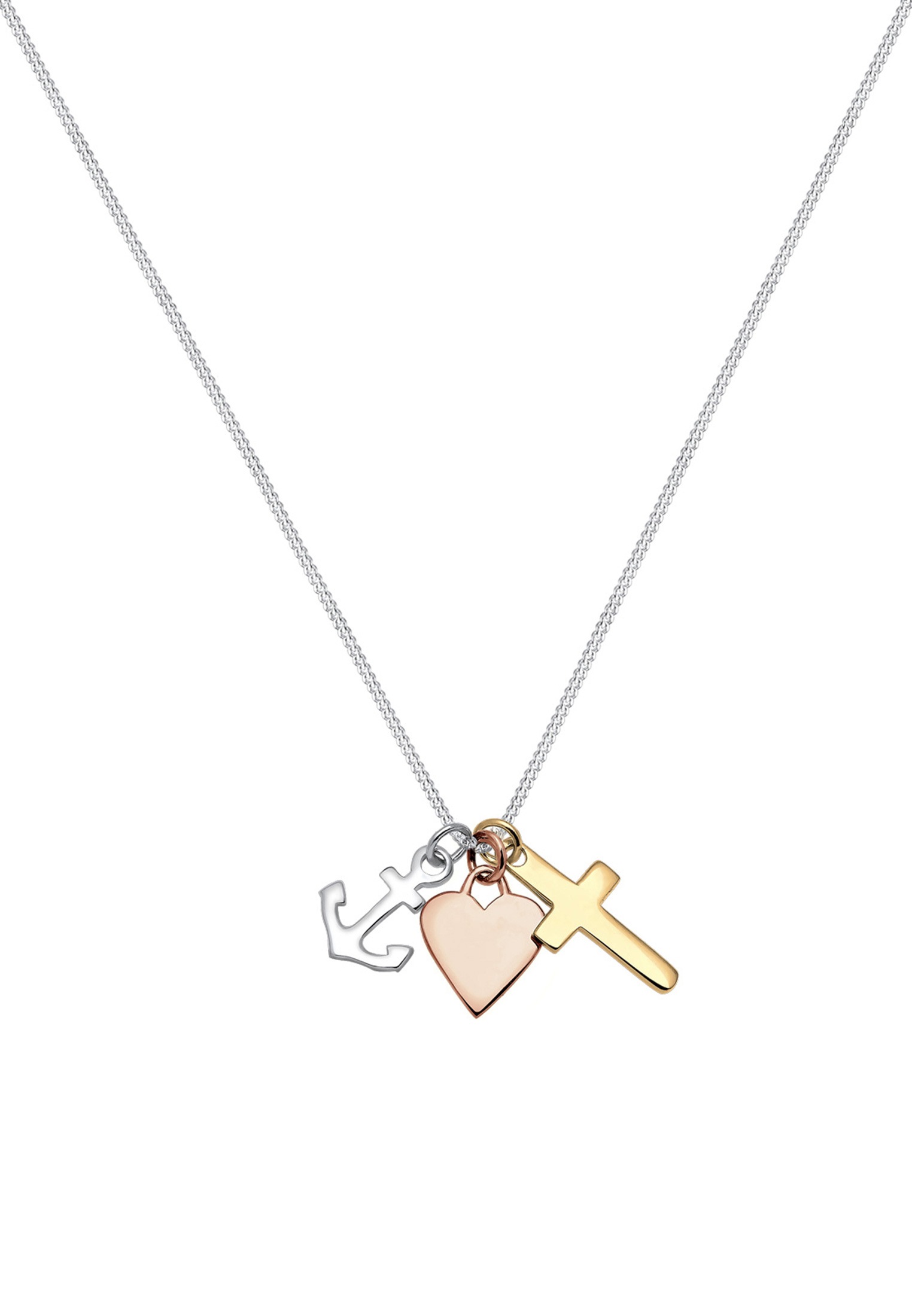 Elli Kette mit Anhänger »Halskette Tri-Color Anker Herz Kreuz 925 Sterling Silber«