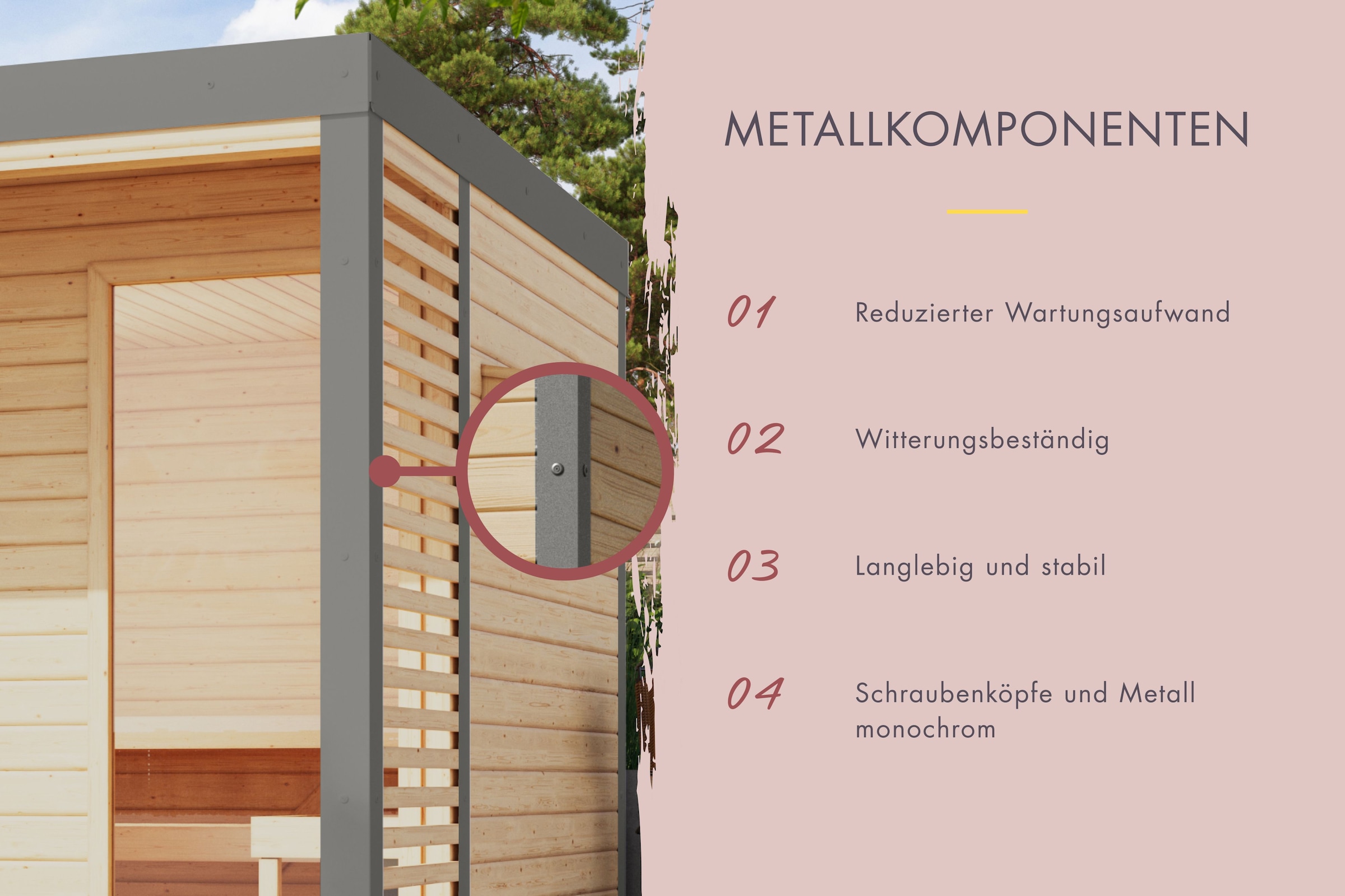 Karibu Saunahaus »"Adrian 1" naturbelassen-graualuminium« Nordischer Fichte,Stahlecken- und Dachabschluss, Ofen 9kW externe Strg