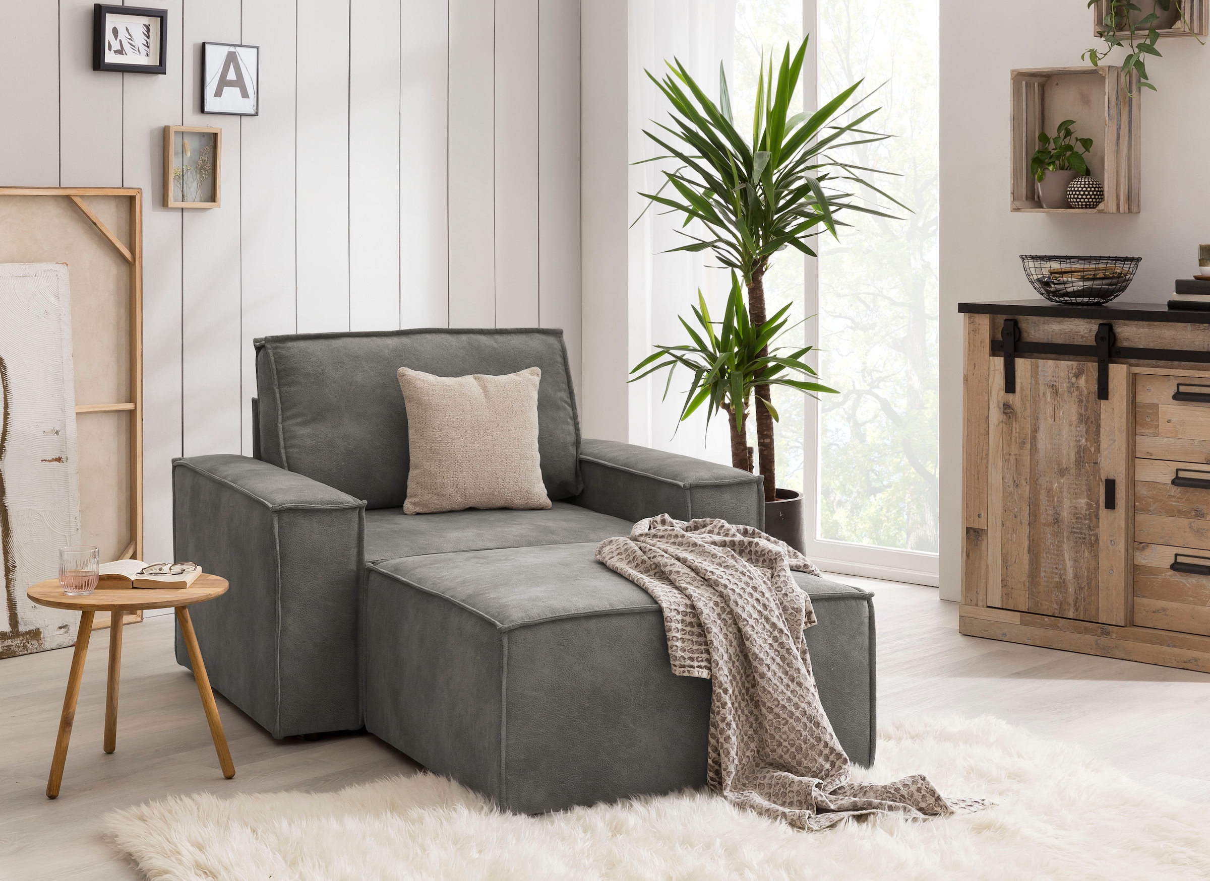 OTTO home Sessel »SHERWOOD Vintage Lederoptik Sessel-Set« Loveseat und Hocker im Set, passend zur Polster-Serie SHERWOOD
