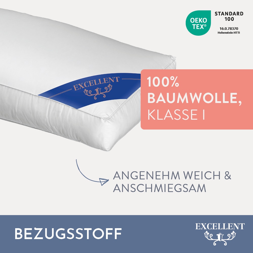 Excellent 3-Kammer-Kopfkissen »Florenz, Kopfkissen mit 10 cm hohen Außensteg«, Füllung: 100% Gänsedaunen (Außenkammern); 100% Gänsefedern (Innenkern), Bezug: 100% Baumwolle, (1 St.), hergestellt in Deutschland, allergikerfreundlich