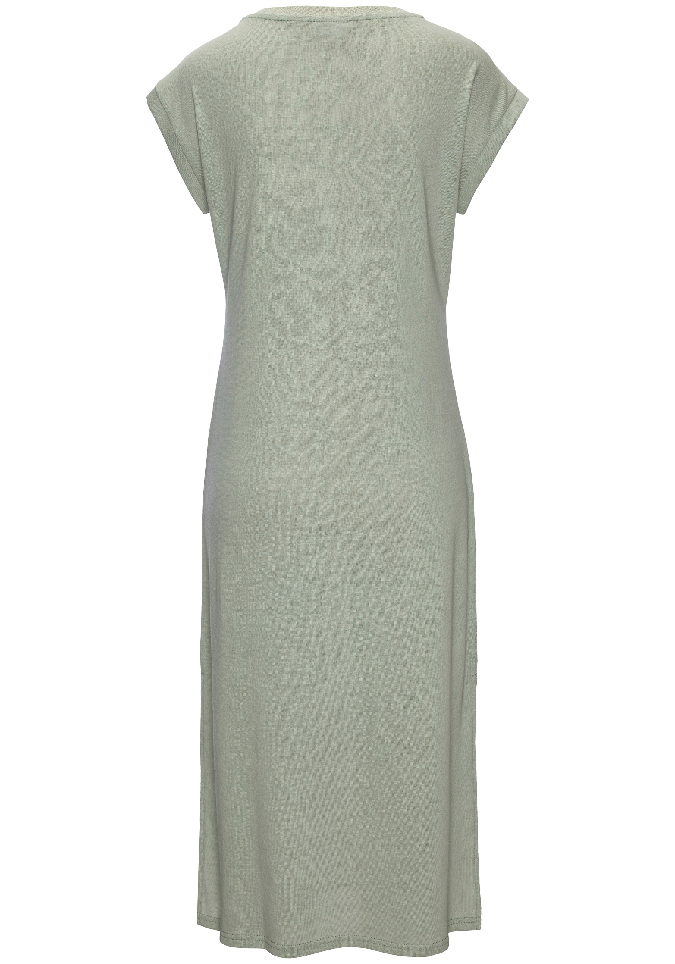 Beachtime by Lascana Strandkleid »mit glänzendem Foliendruck vorne, langes T-Shirt-Kleid« lockeres Jerseykleid, Midikleid mit Seitenschlitzen, Sommerkleid