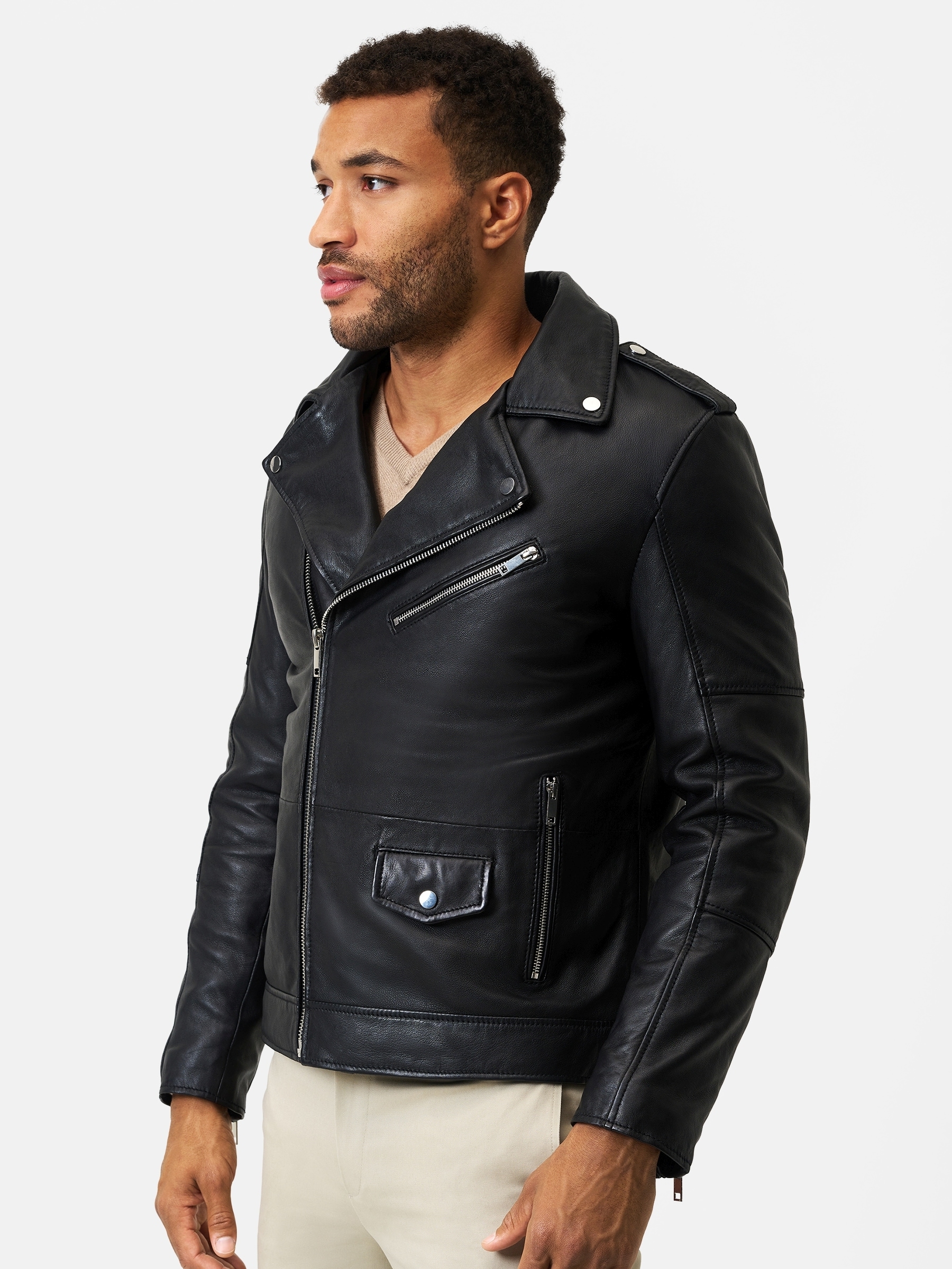 RICANO Bikerjacke »Lederjacke Pietro« ohne Kapuze Handgefertigt aus echtem Leder