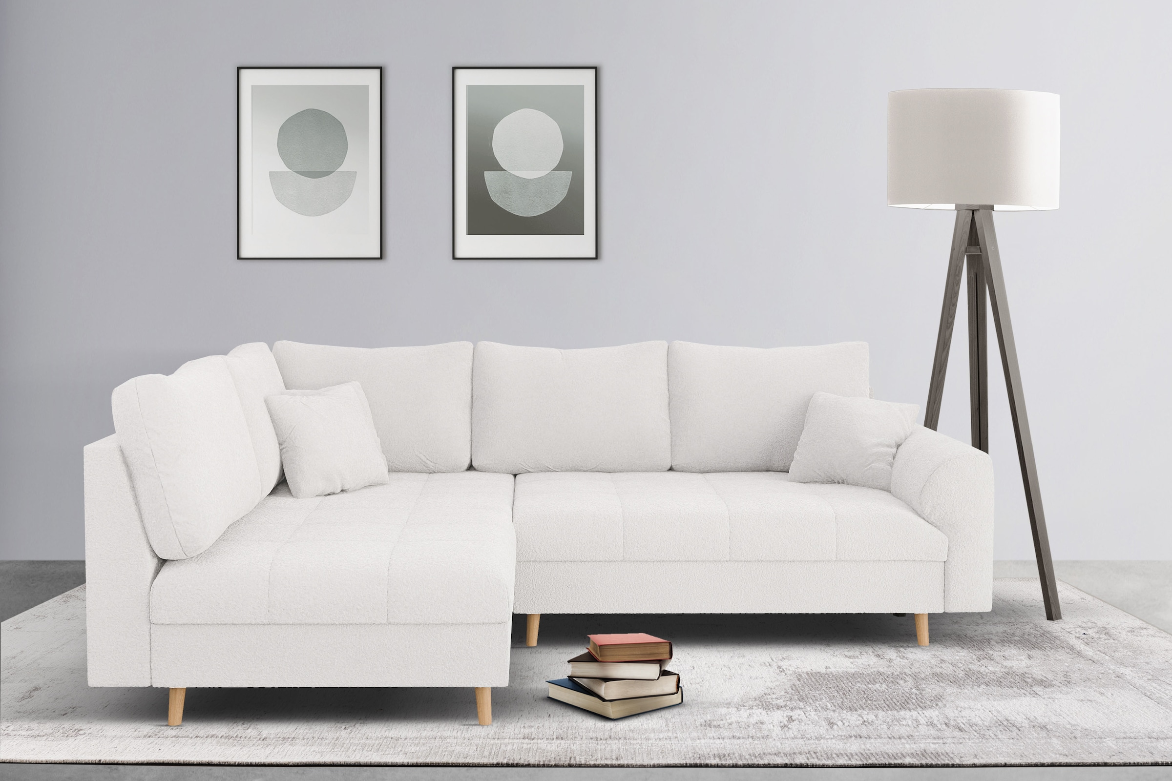 Home affaire Ecksofa »CHARRE L-Form mit Ottomane, Maße B/T/H: 231/161/81 cm«, feine Steppung, lose Rücken- und Zierkissen, auch in Cord und Bouclé